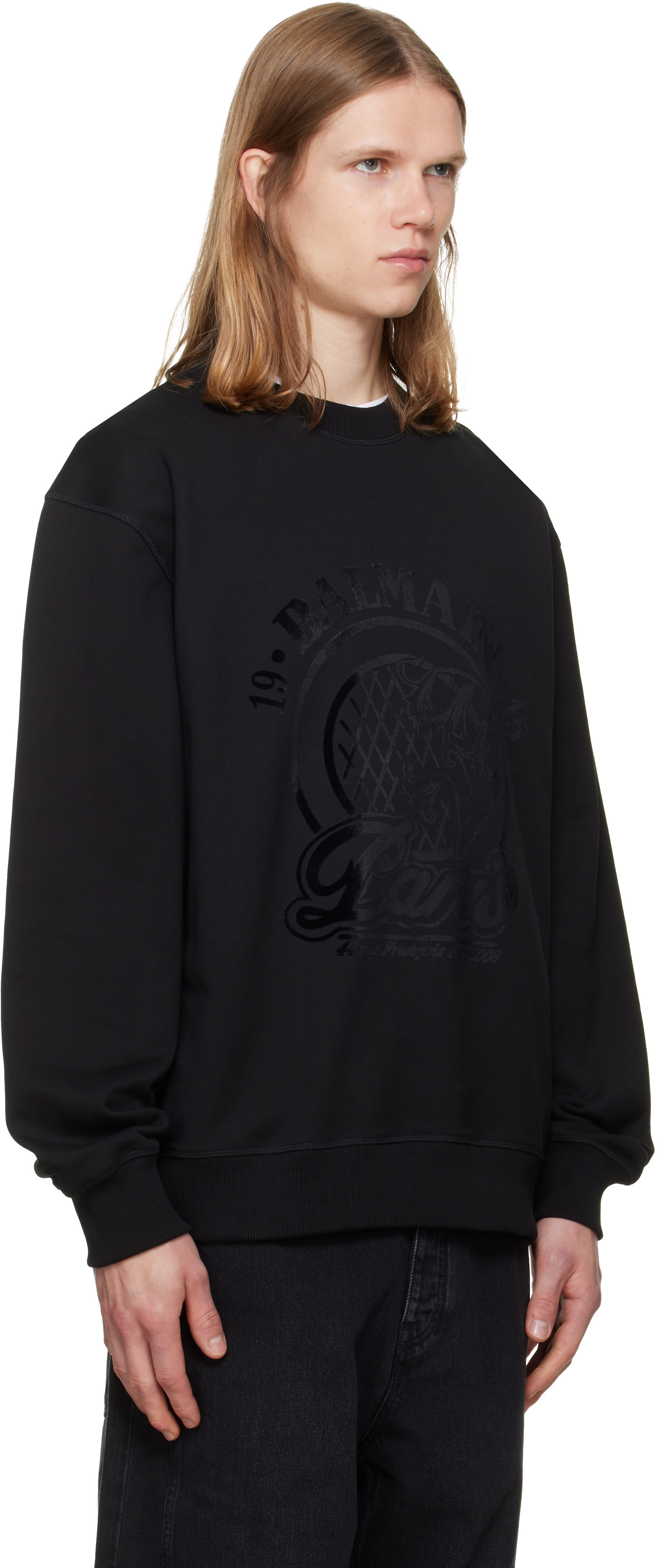 Balmain - Pull molletonné noir à logo floqué