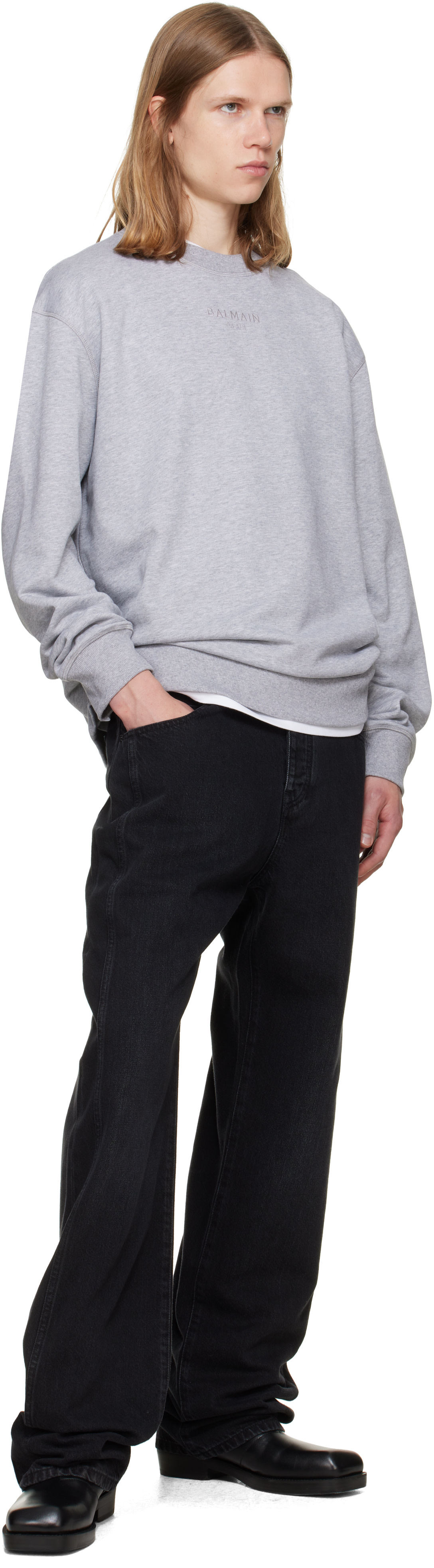 Balmain - Pull molletonné gris à logo Paris