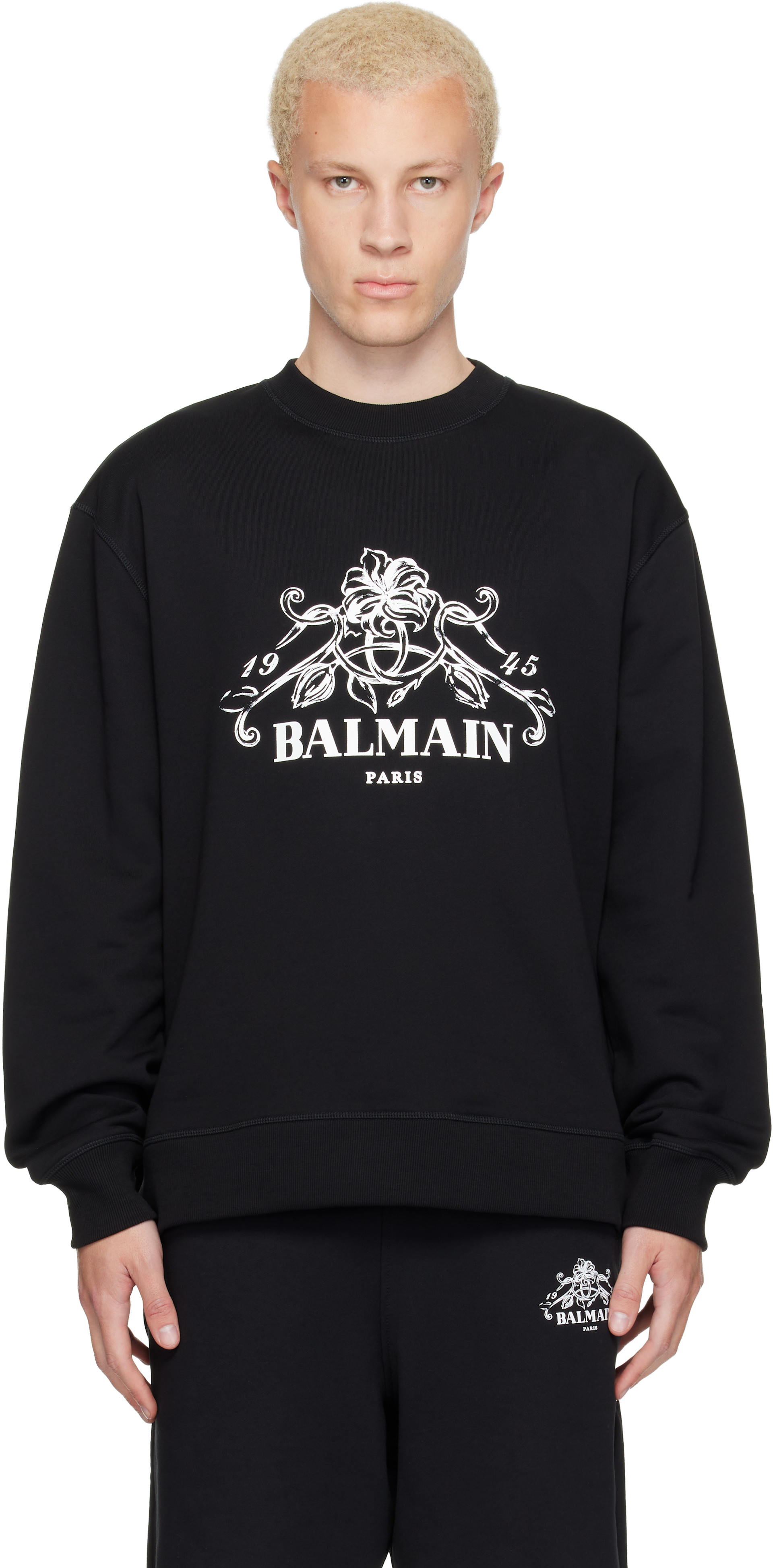 Balmain - 블랙 프린트 발망 바인 스웨트셔츠
