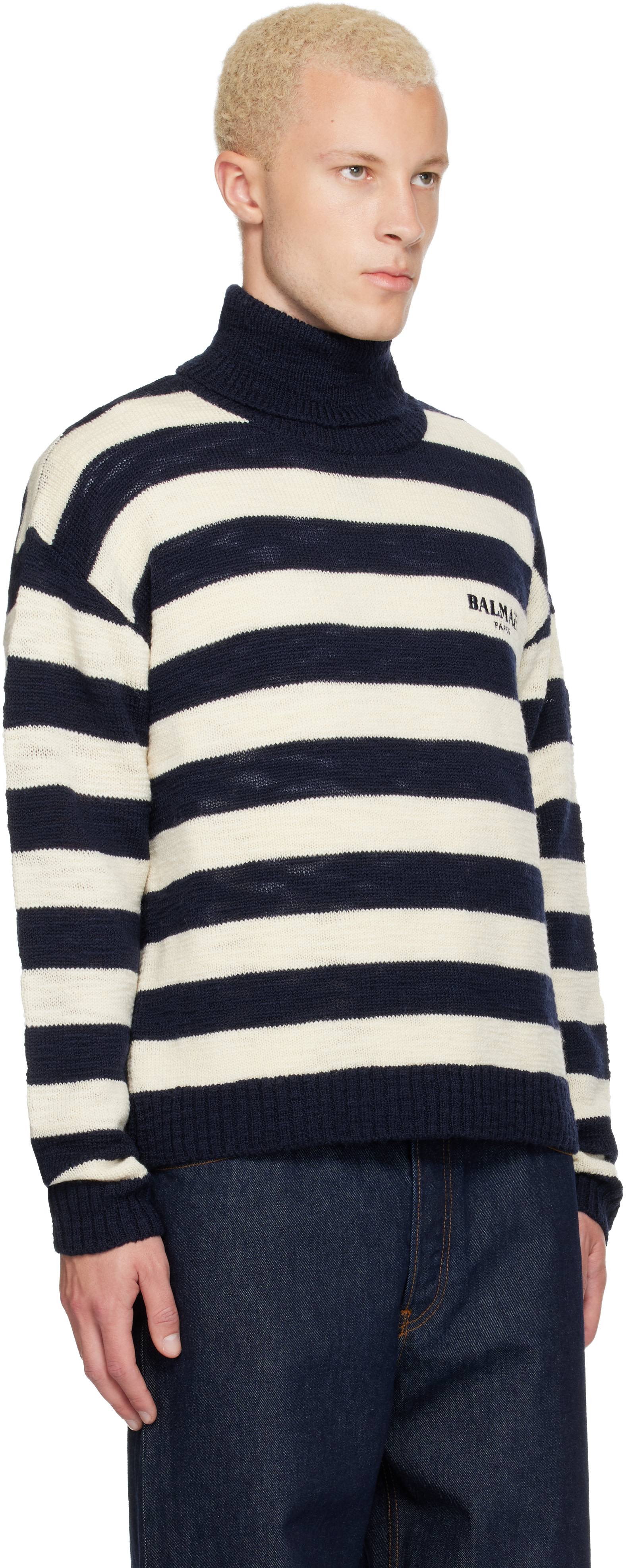 Balmain: ネイビー＆オフホワイト Mariniere Vintage ウール