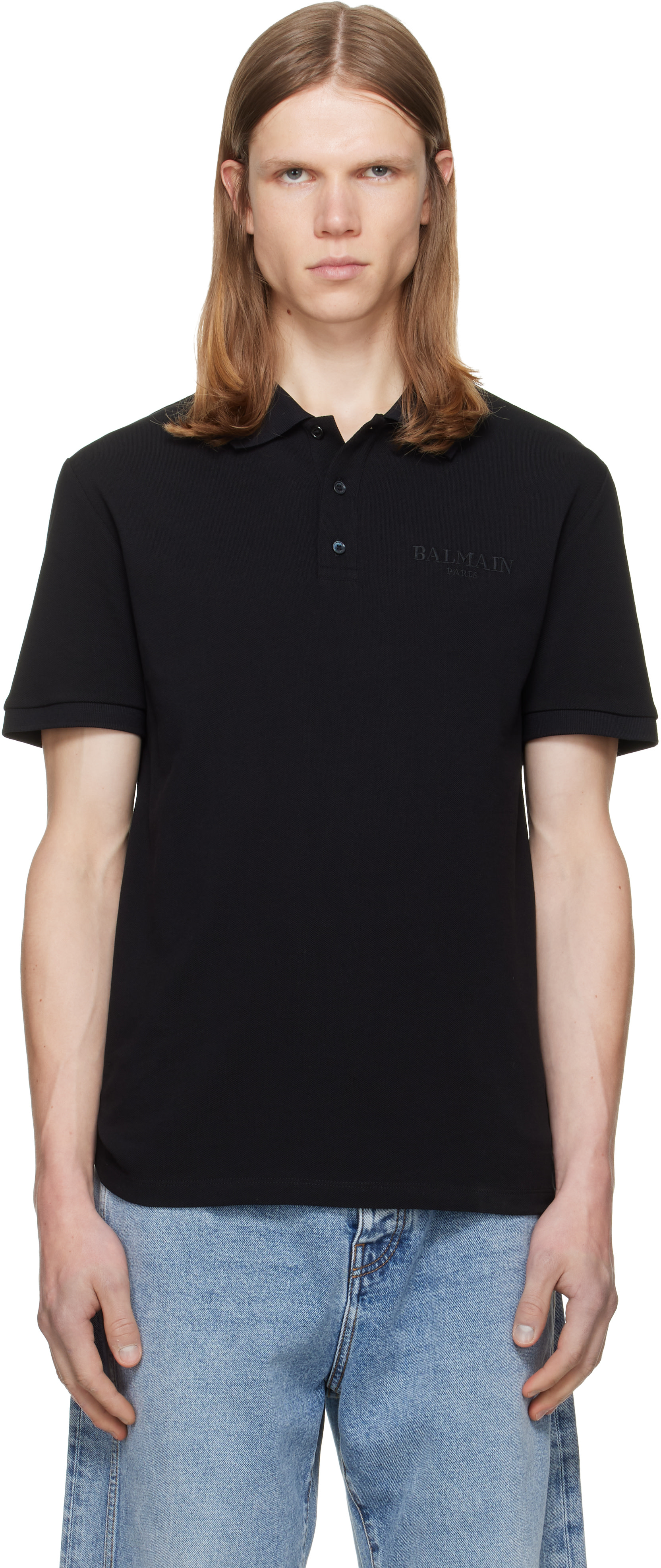 Balmain - Polo rétro noir à logo brodé