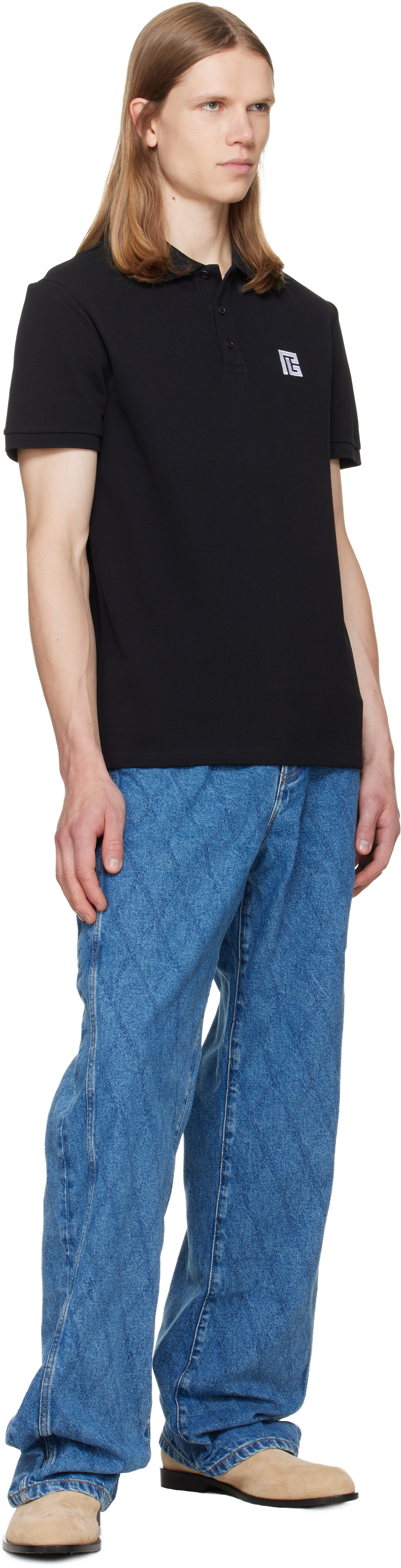Balmain - 黑色 Embroidered Cotton Polo 衫