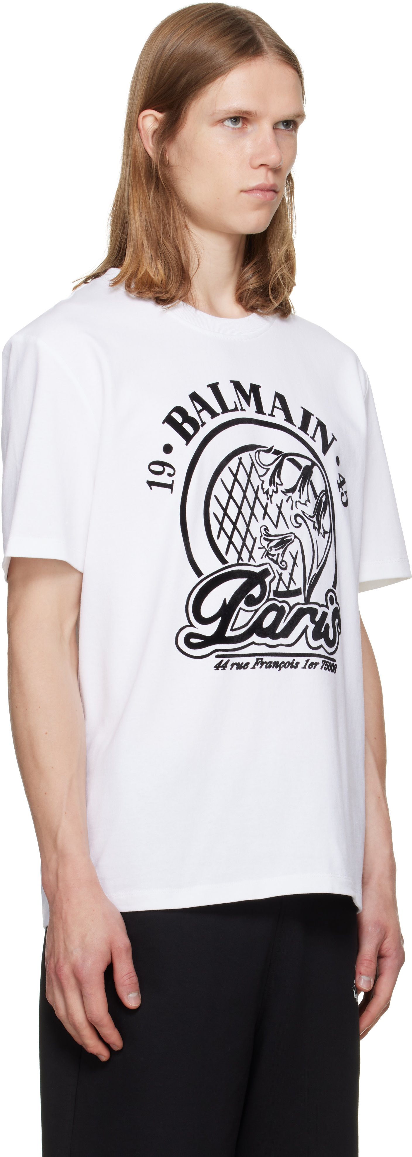 Balmain - T-shirt blanc à logo floqué