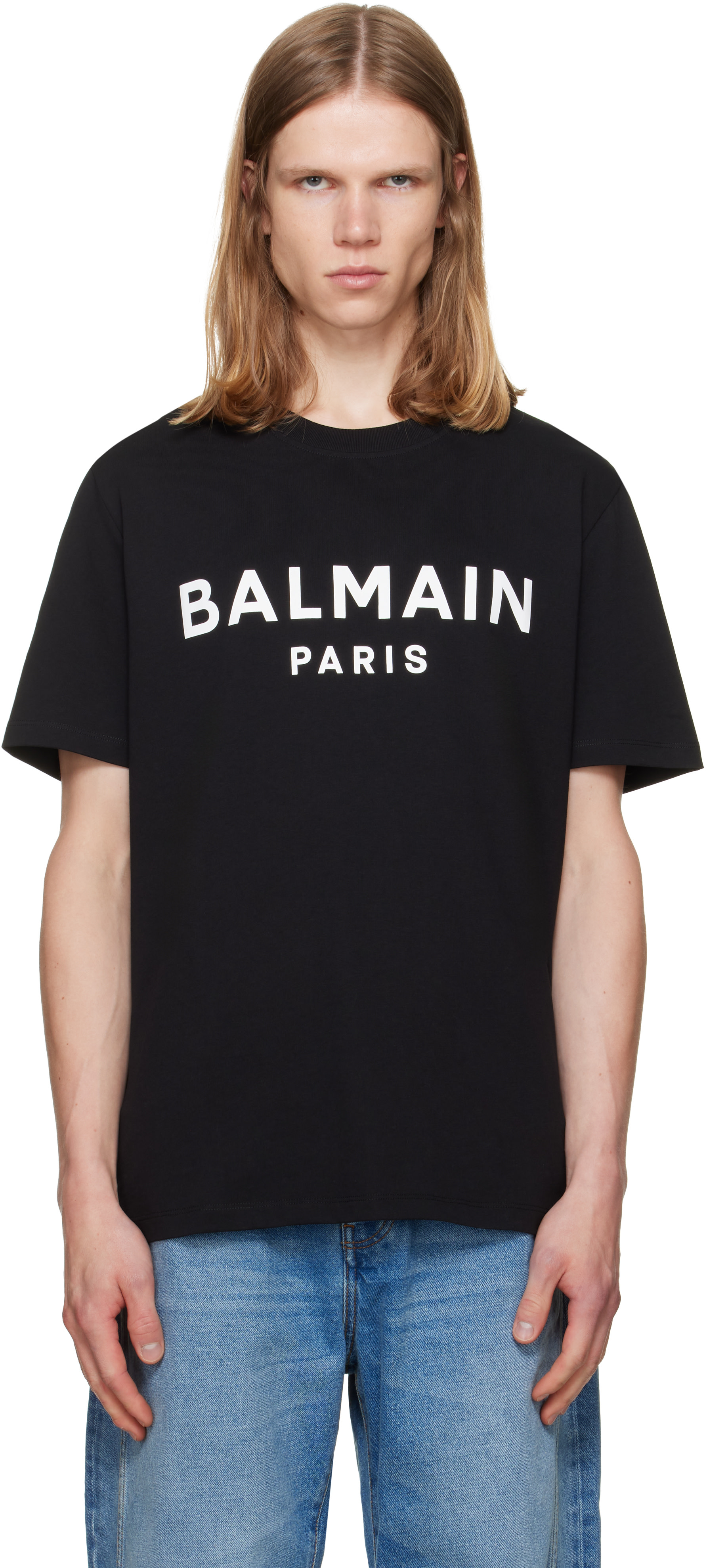 Balmain: ブラック 'Balmain Paris' プリントTシャツ | SSENSE 日本