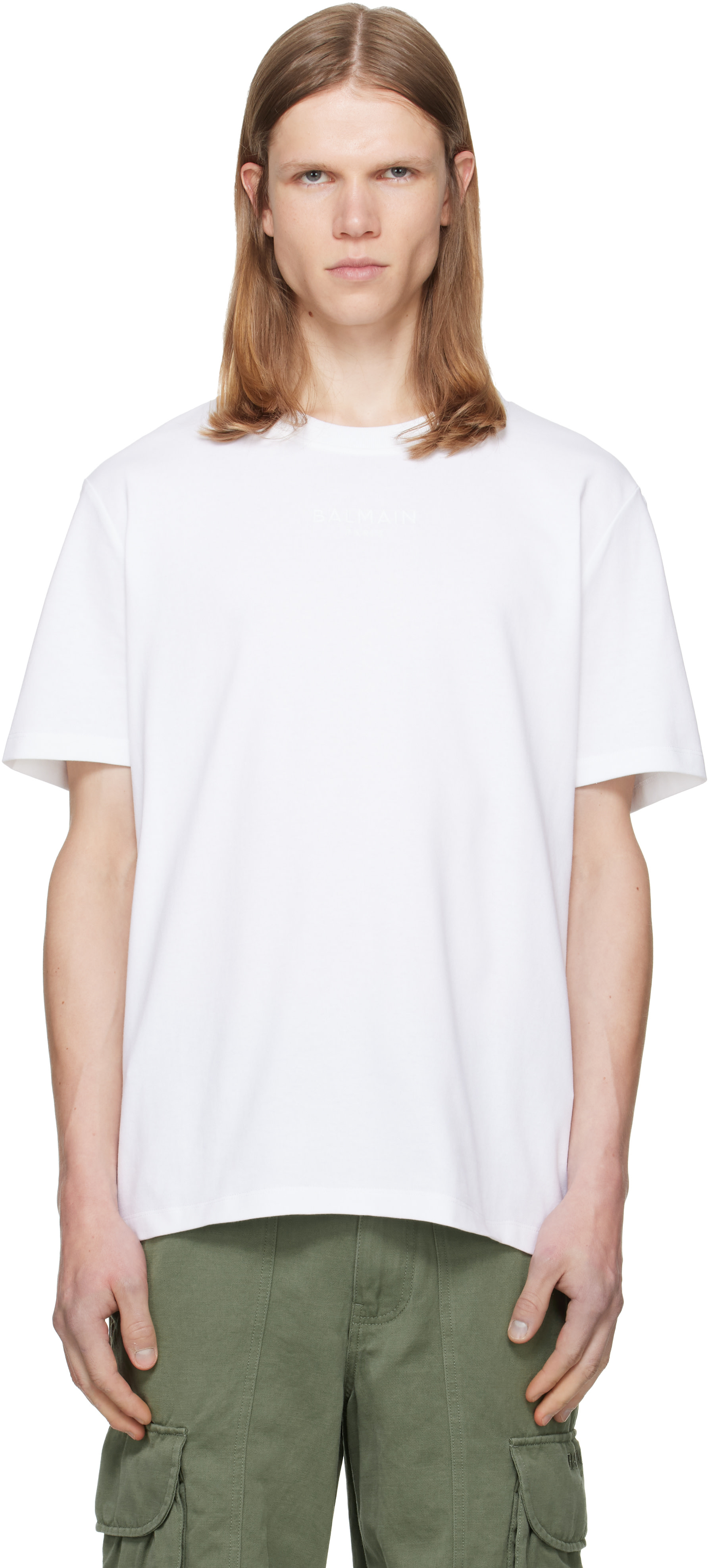 Balmain - T-shirt blanc à logo brodé