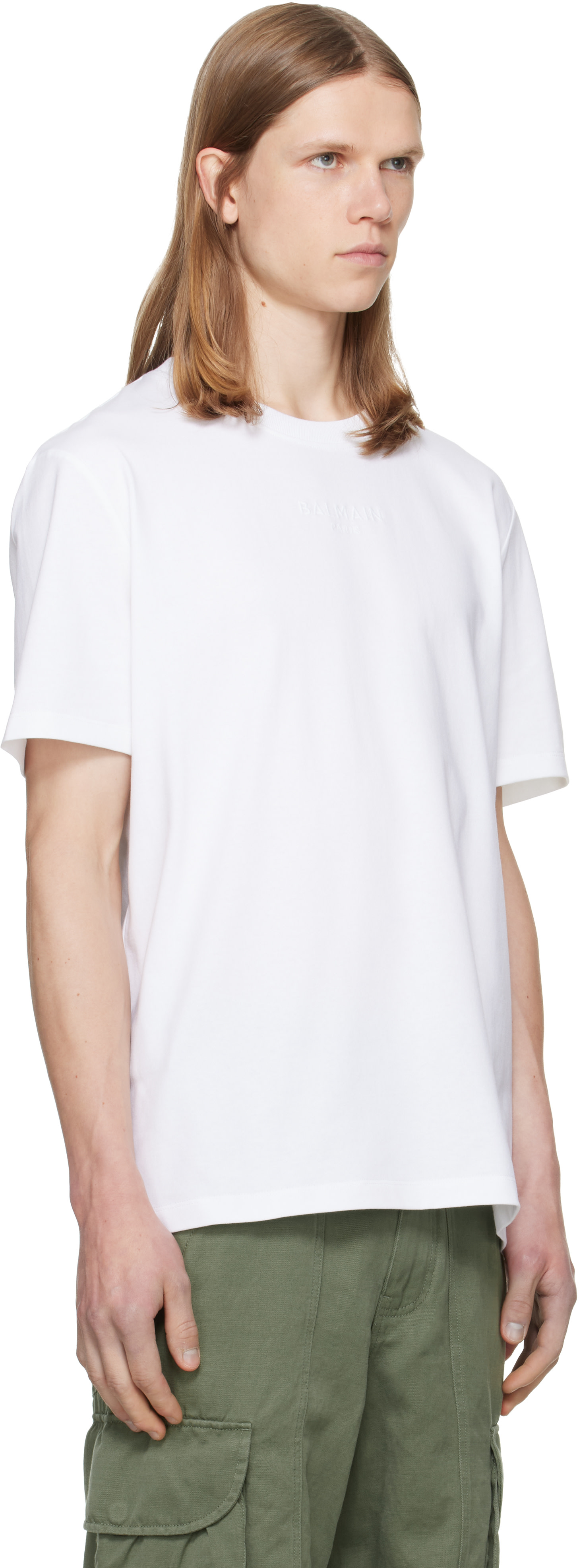Balmain - T-shirt blanc à logo brodé