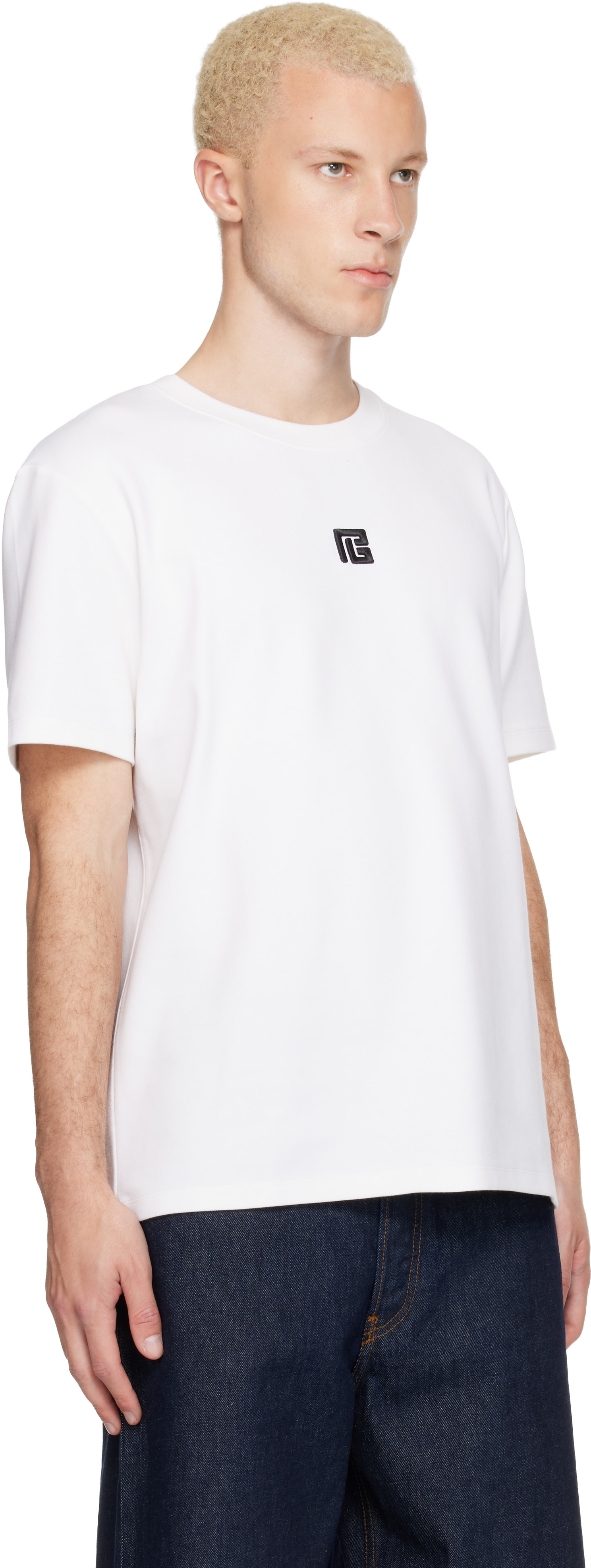 BALMAIN: White Embroidered Logo T-shirt | SSENSE