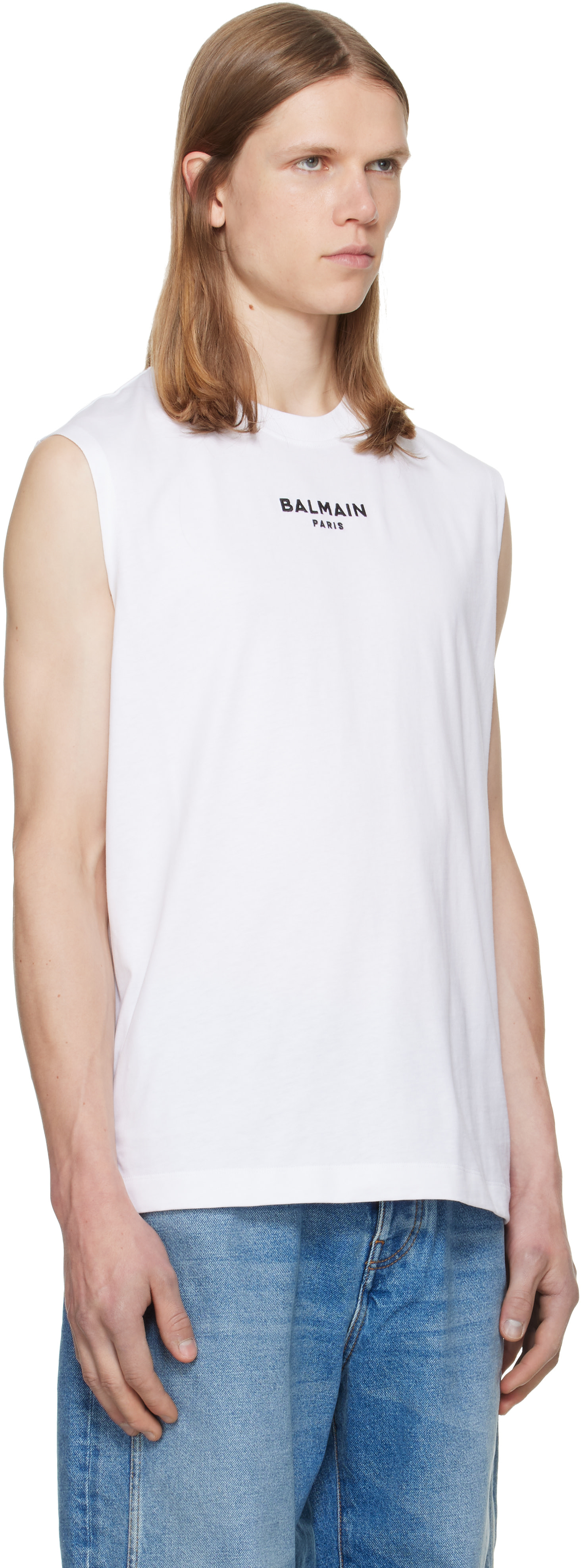 Balmain - Débardeur blanc à logo brodé