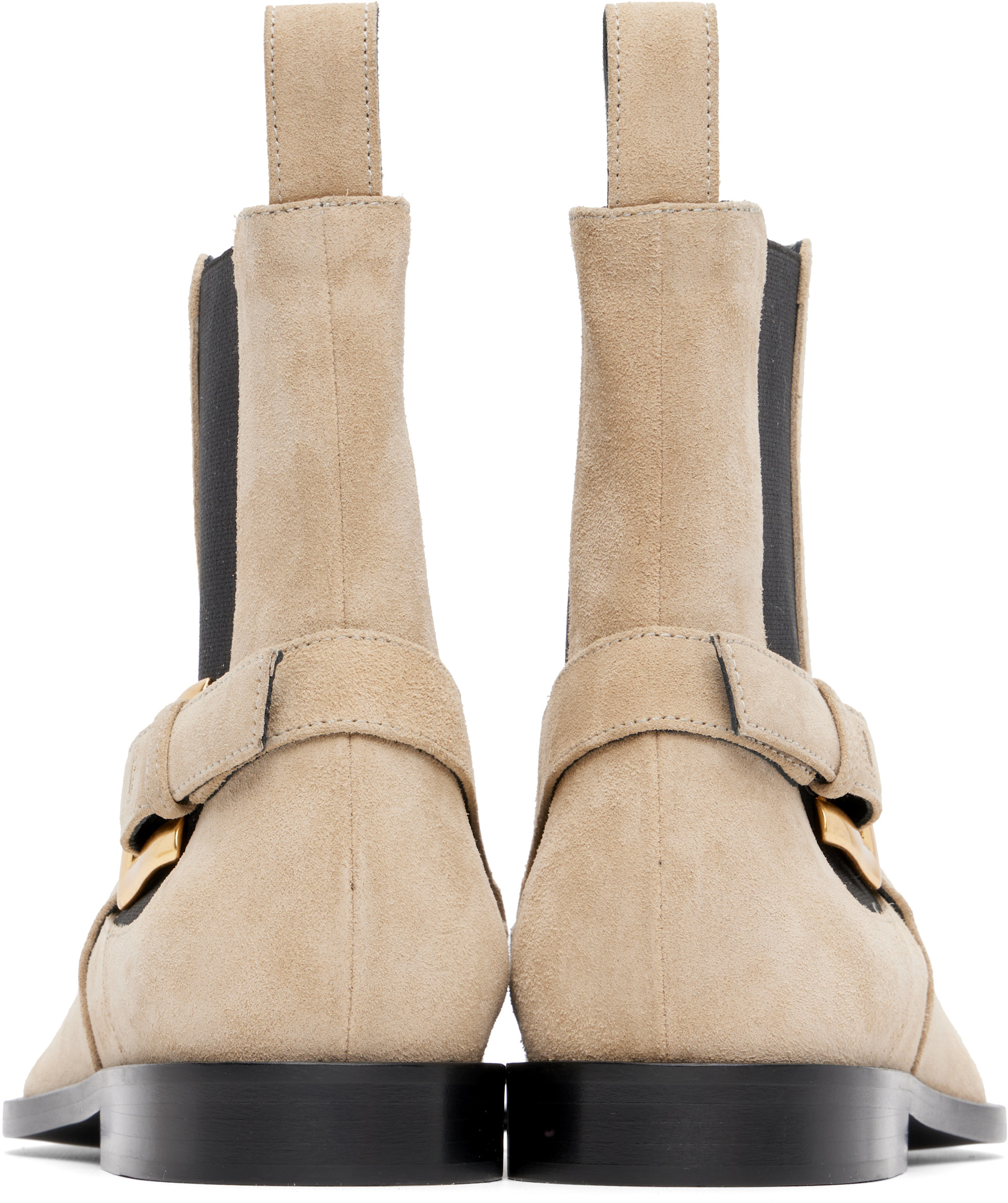 BALMAIN: Beige Suede Anthem Chelsea Boots | SSENSE