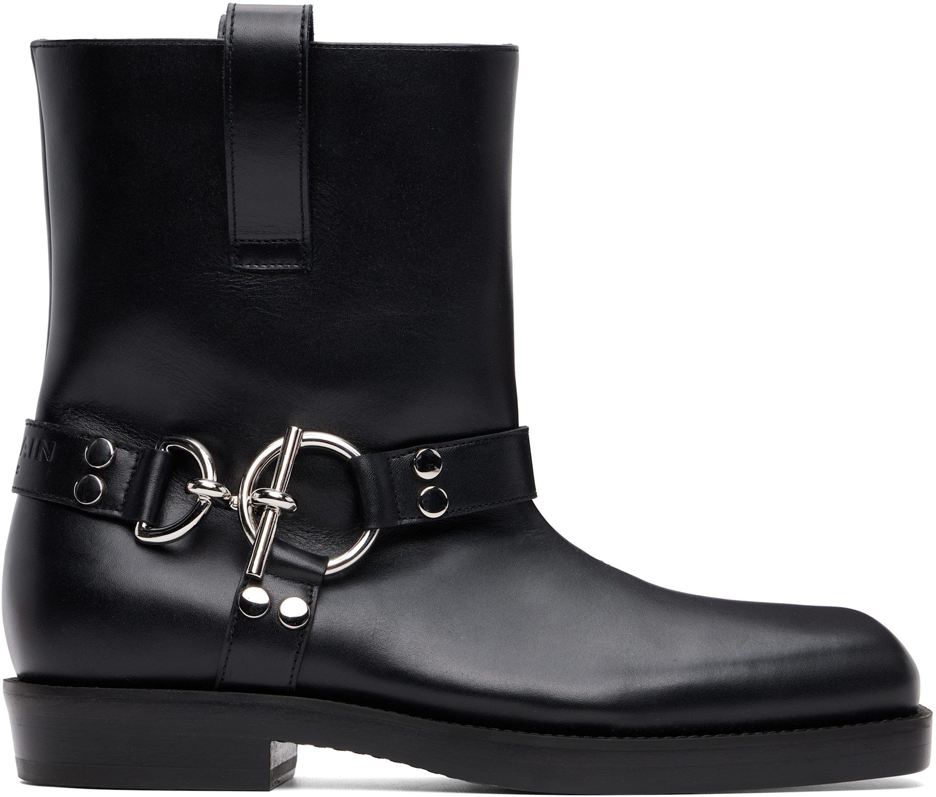 ブーツ　BALMAIN BALMAIN: Black T-Bar Calfskin Ankle Boots | SSENSE