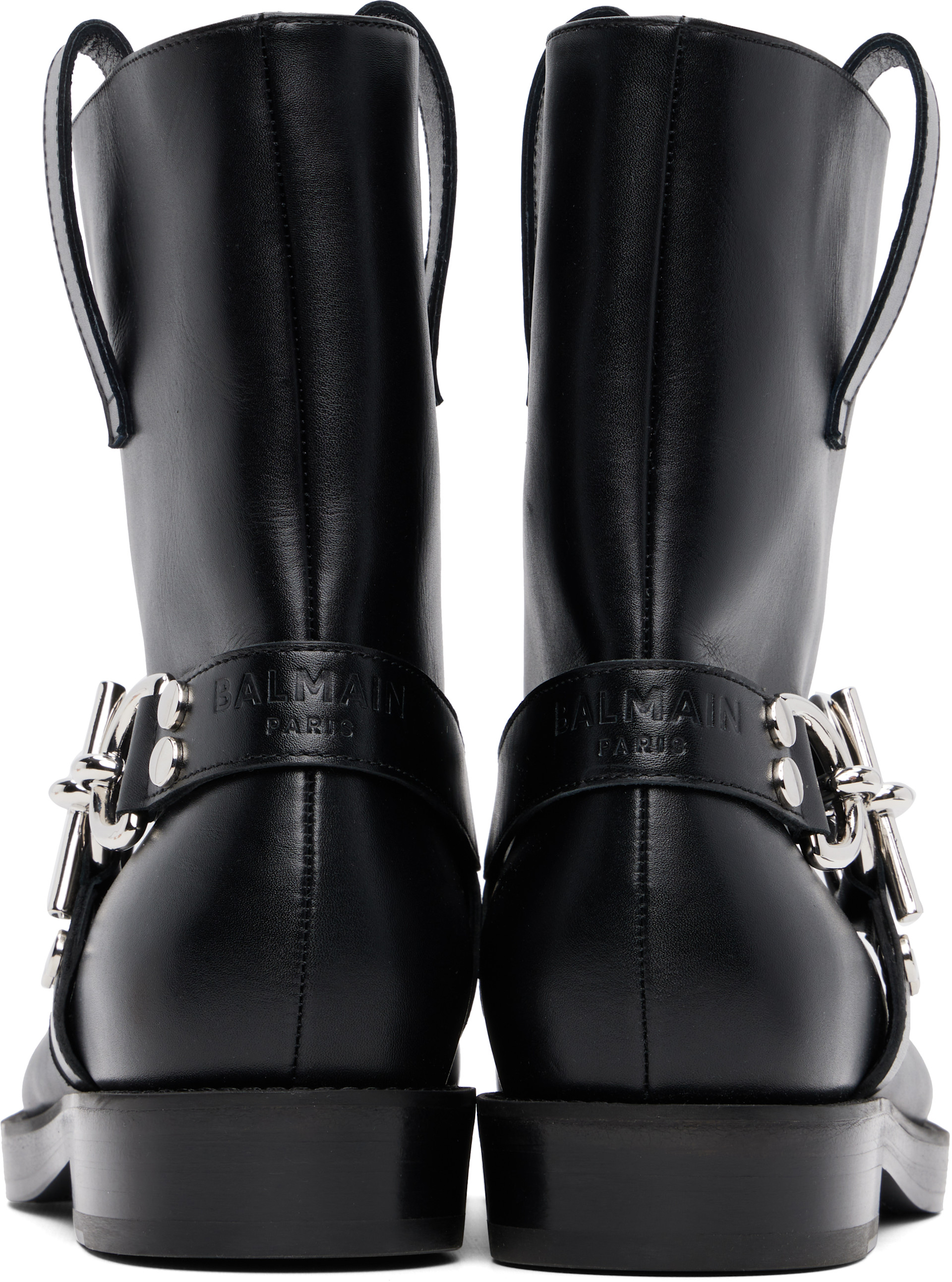 ブーツ　BALMAIN BALMAIN: Black T-Bar Calfskin Ankle Boots | SSENSE
