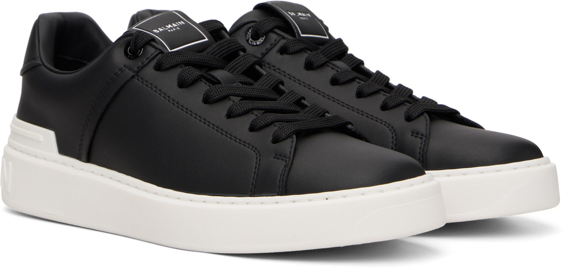 BALMAIN: Black B-Court Calfskin Sneakers | SSENSE