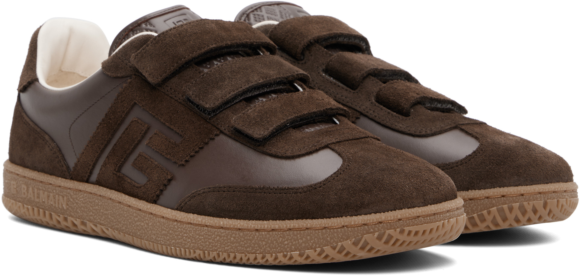 Balmain - Baskets Swan brunes en suède