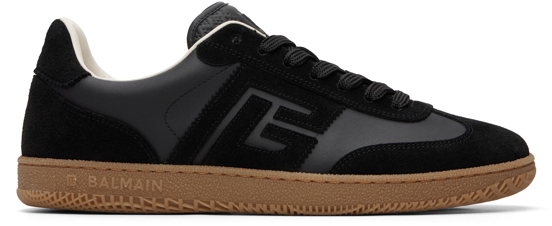 バルマン　セーブル BALMAIN: Black Suede & Smooth Leather 'Balmain Swan' Sneakers | SSENSE