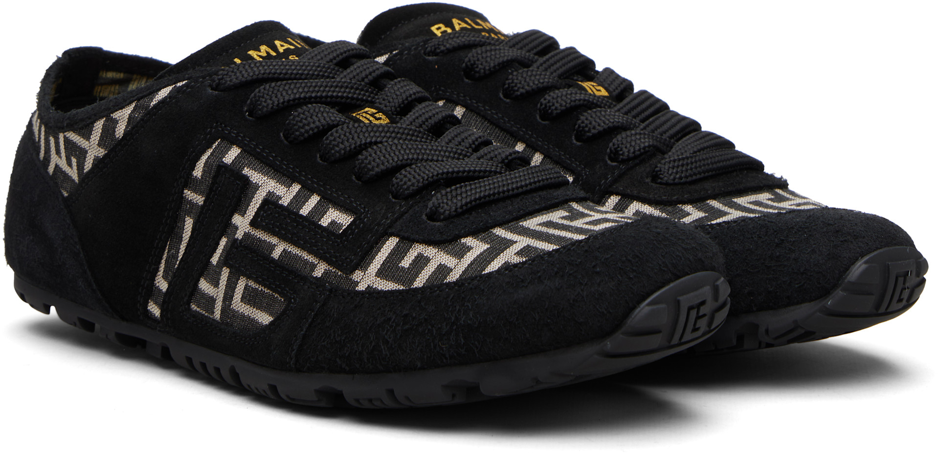 BALMAIN - Black Racer 45 Monogram Jacquard Sneakers