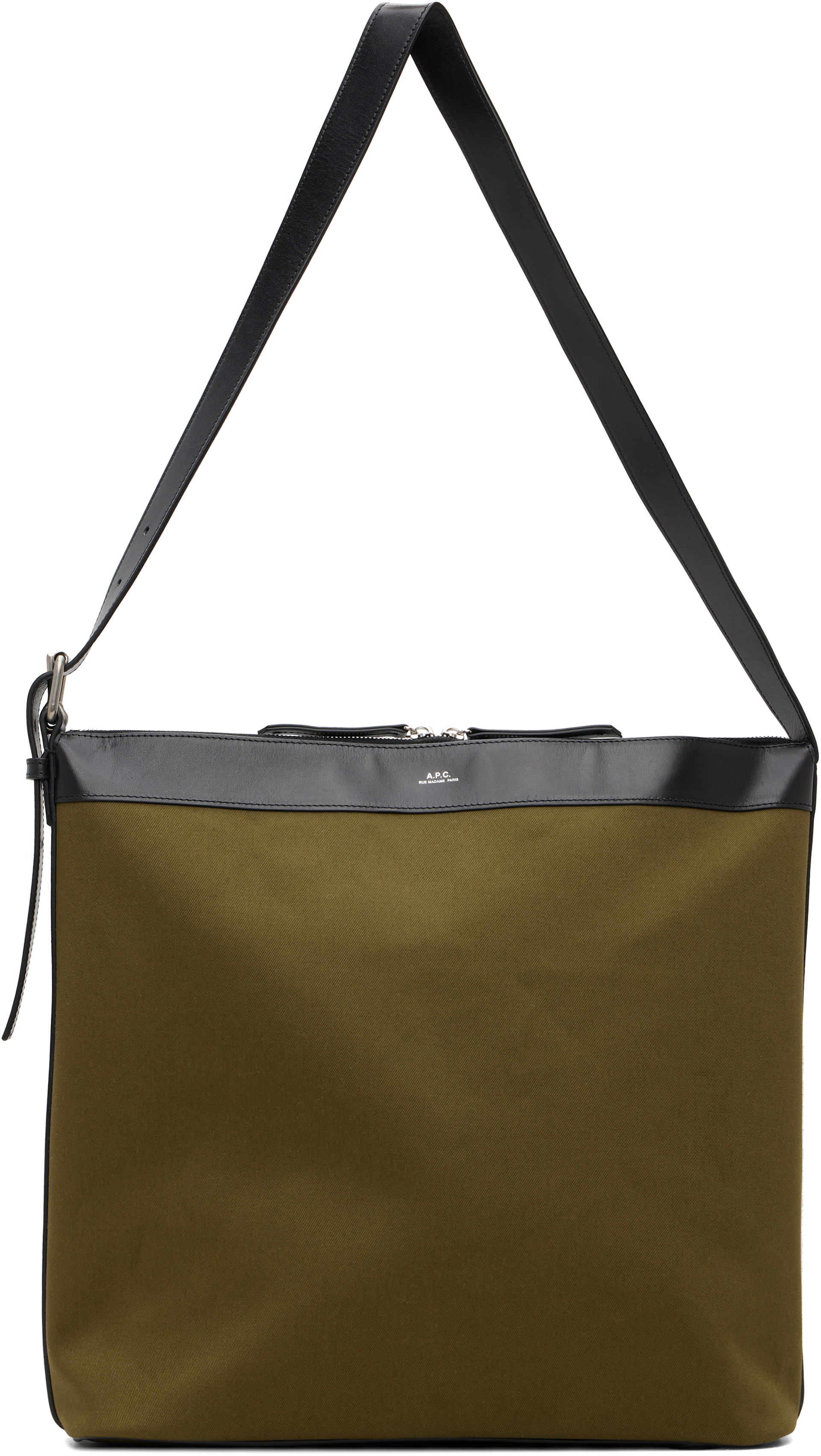A.P.C.: Khaki & Black Vera Maxi Biker Bag | SSENSE