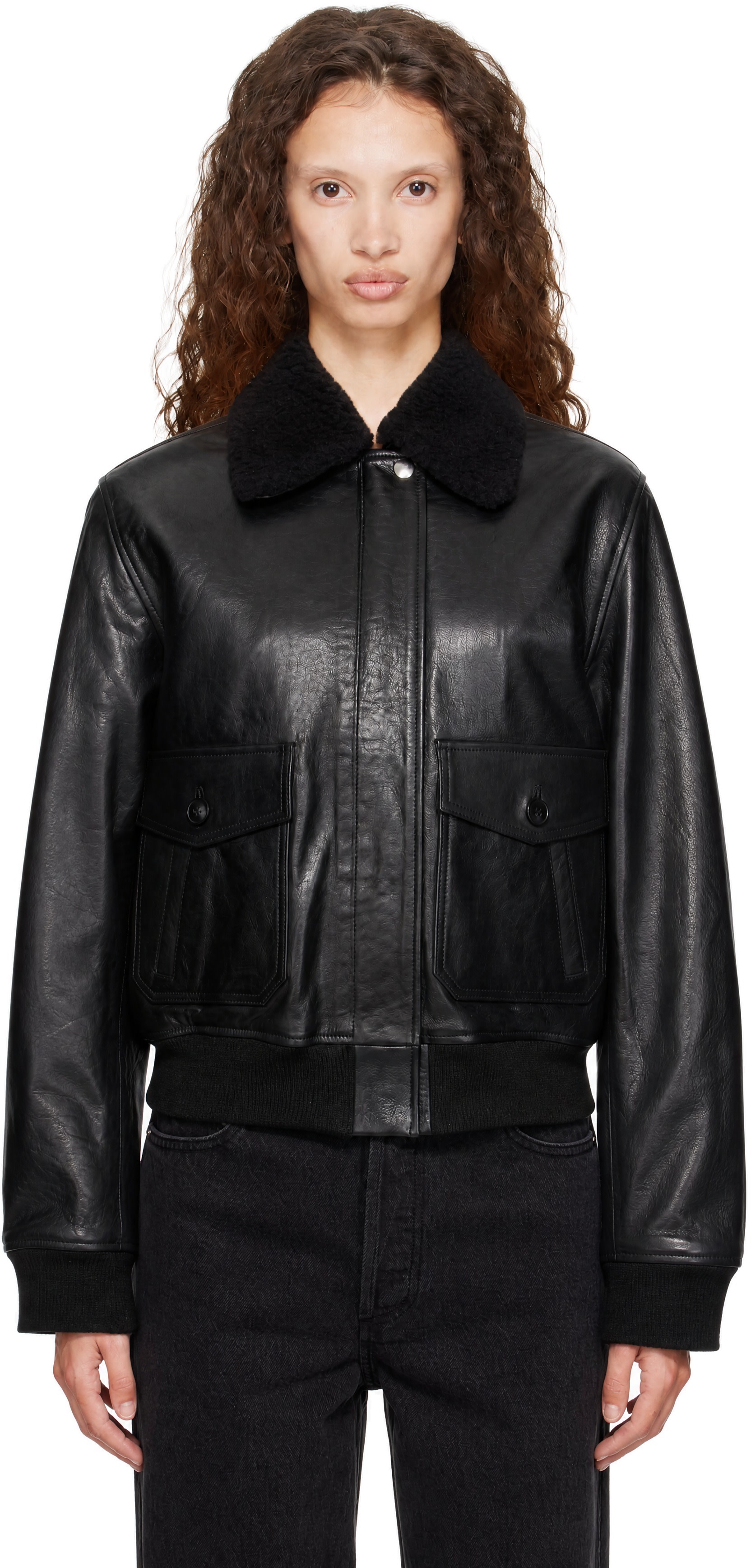 A.P.C. - Black Amelia Leather Bomber Jacket