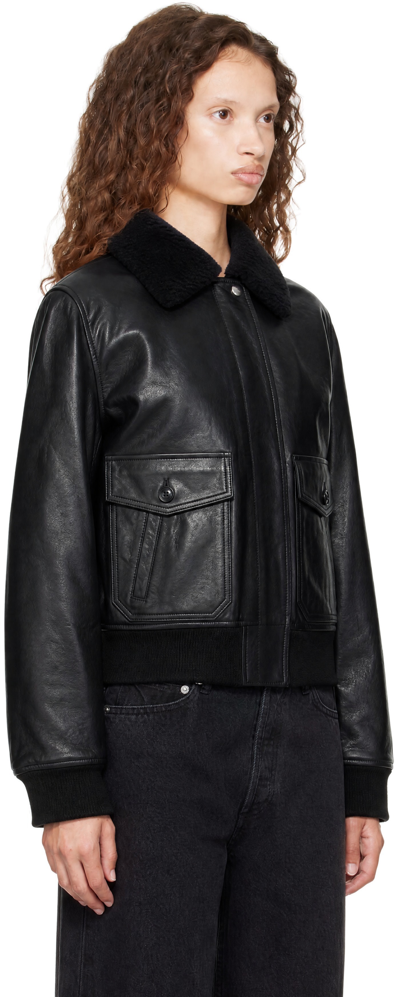 A.P.C. - Black Amelia Leather Bomber Jacket