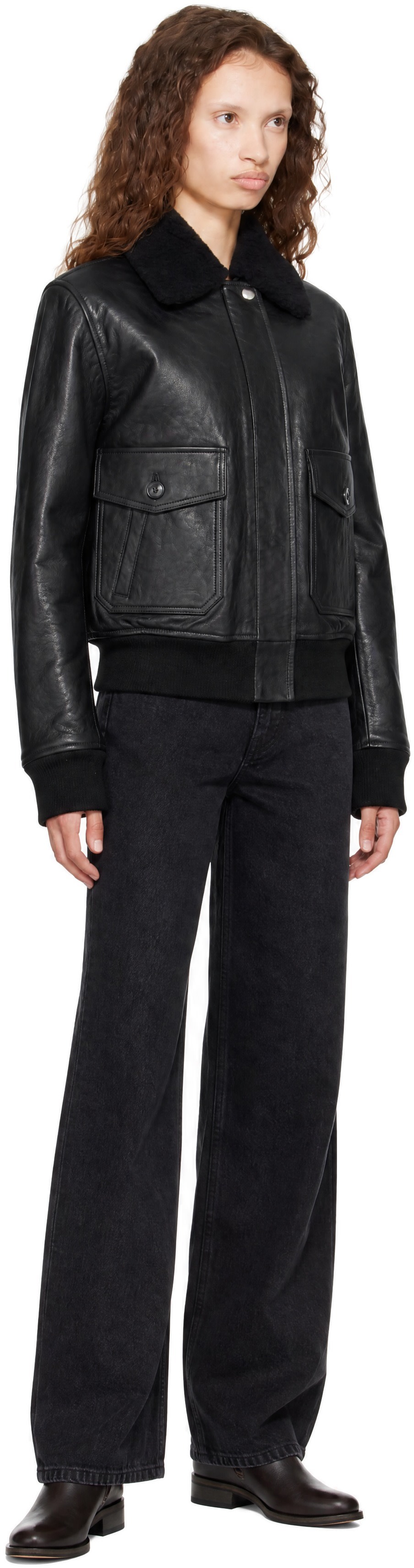 A.P.C. - Black Amelia Leather Bomber Jacket