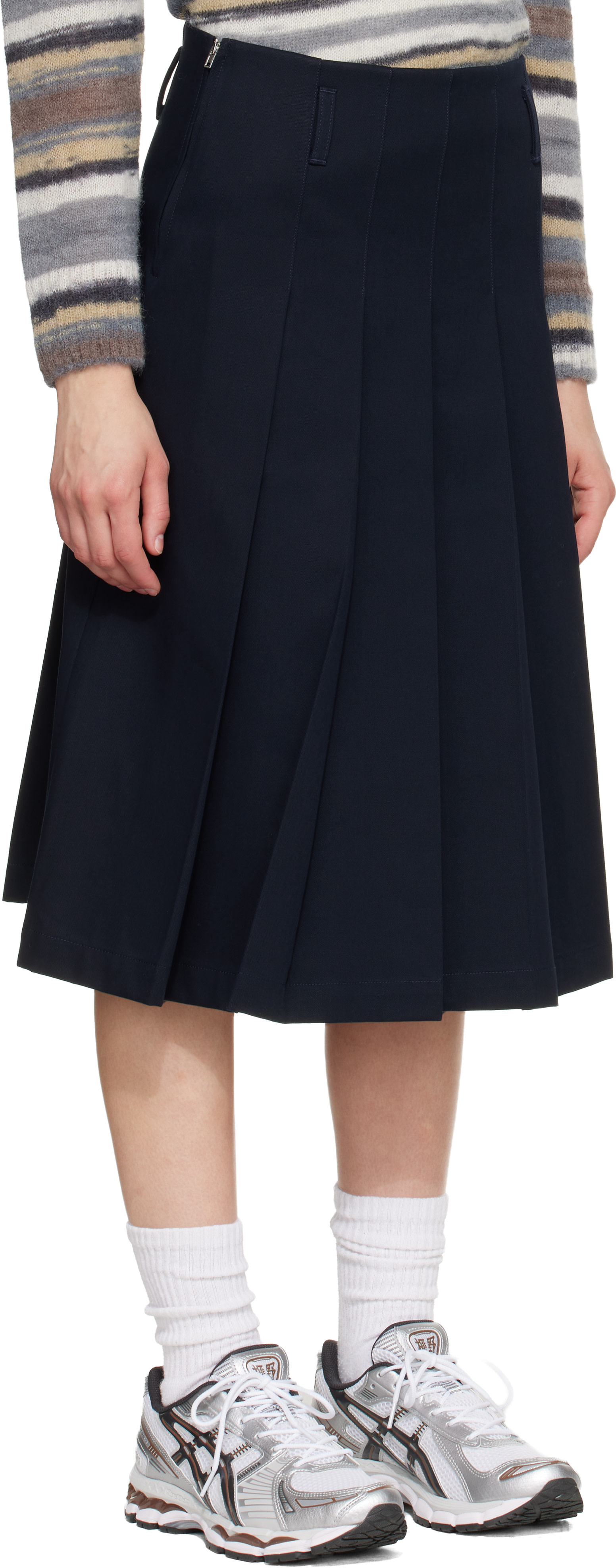 A.P.C. - Jupe midi bleu marine à plis