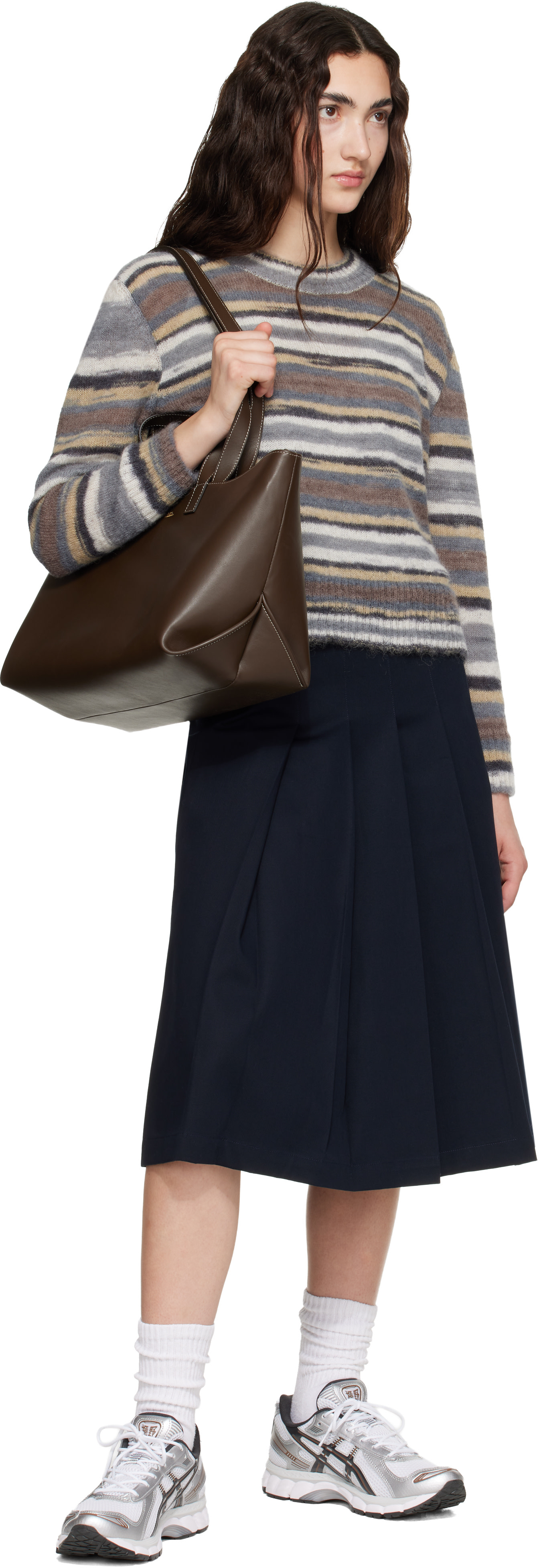 A.P.C. - Jupe midi bleu marine à plis