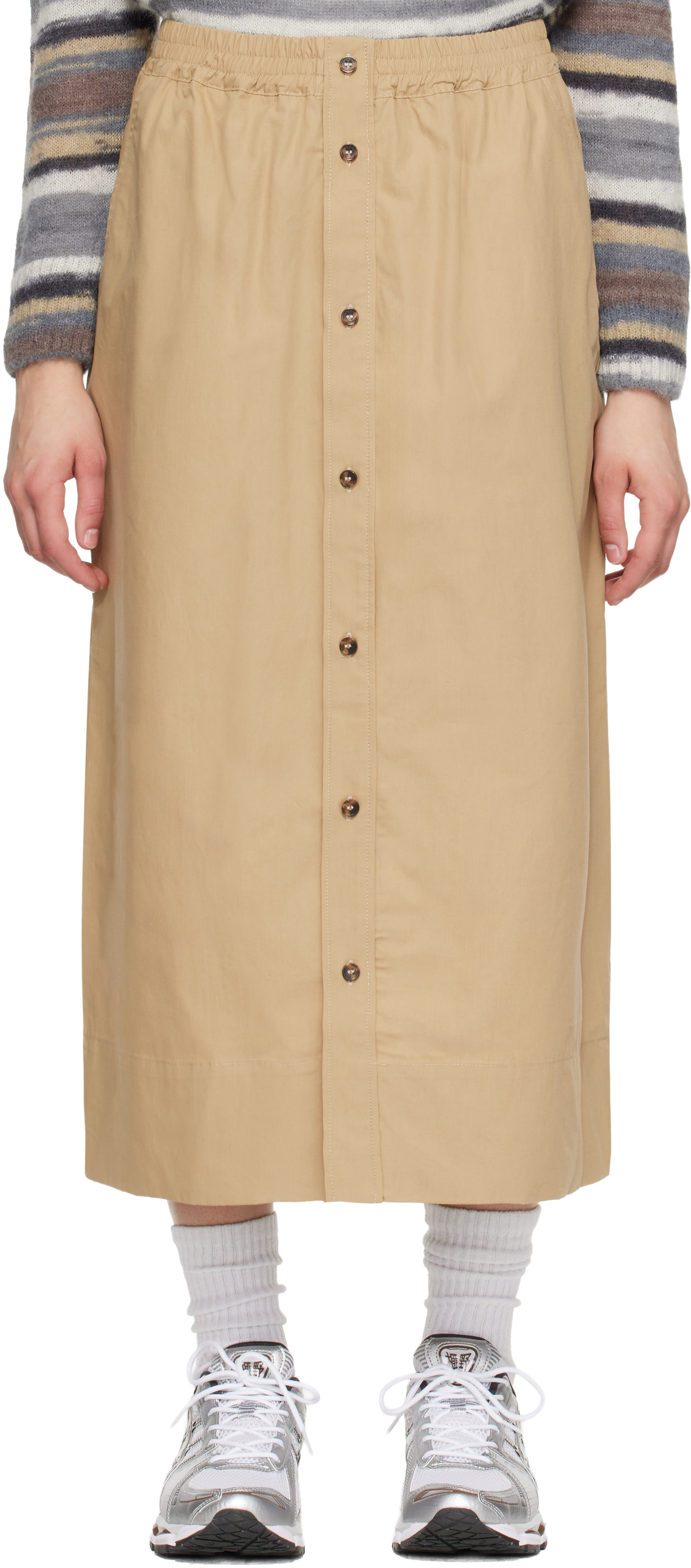A.P.C. - Jupe midi beige en coton bio