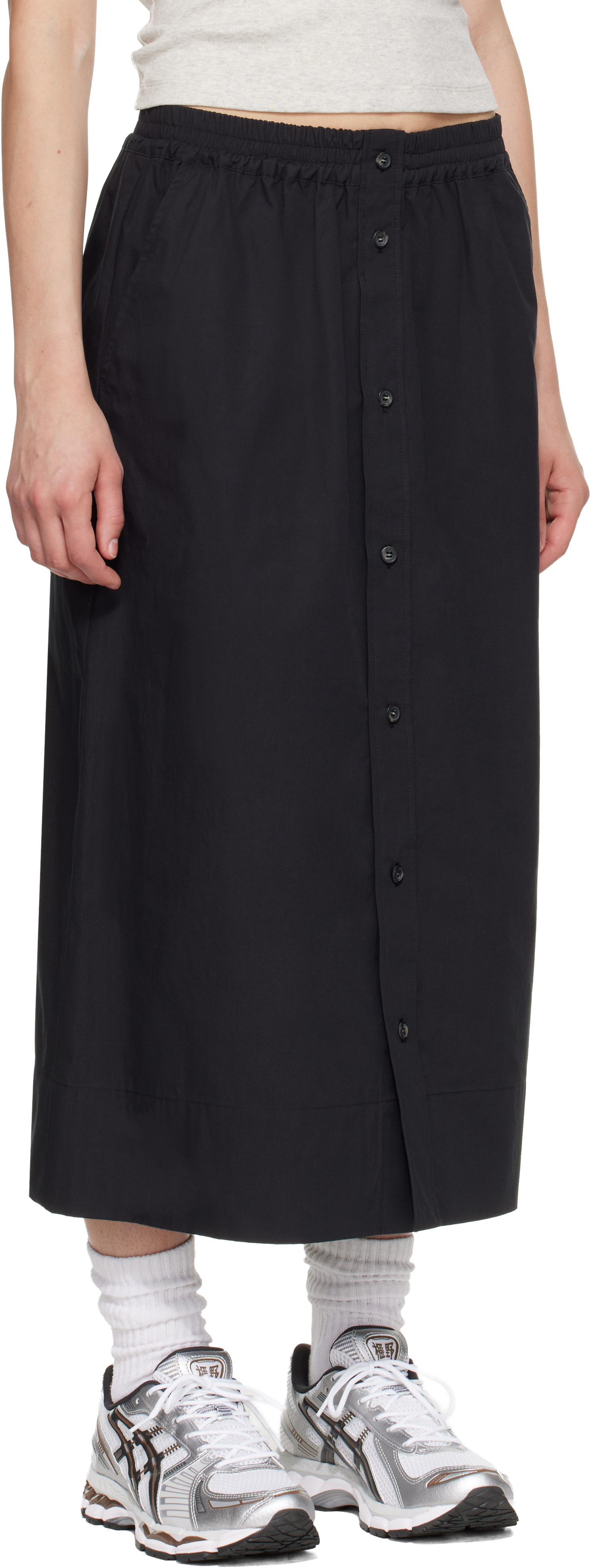 A.P.C.: Black Organic Cotton Midi Skirt | SSENSE