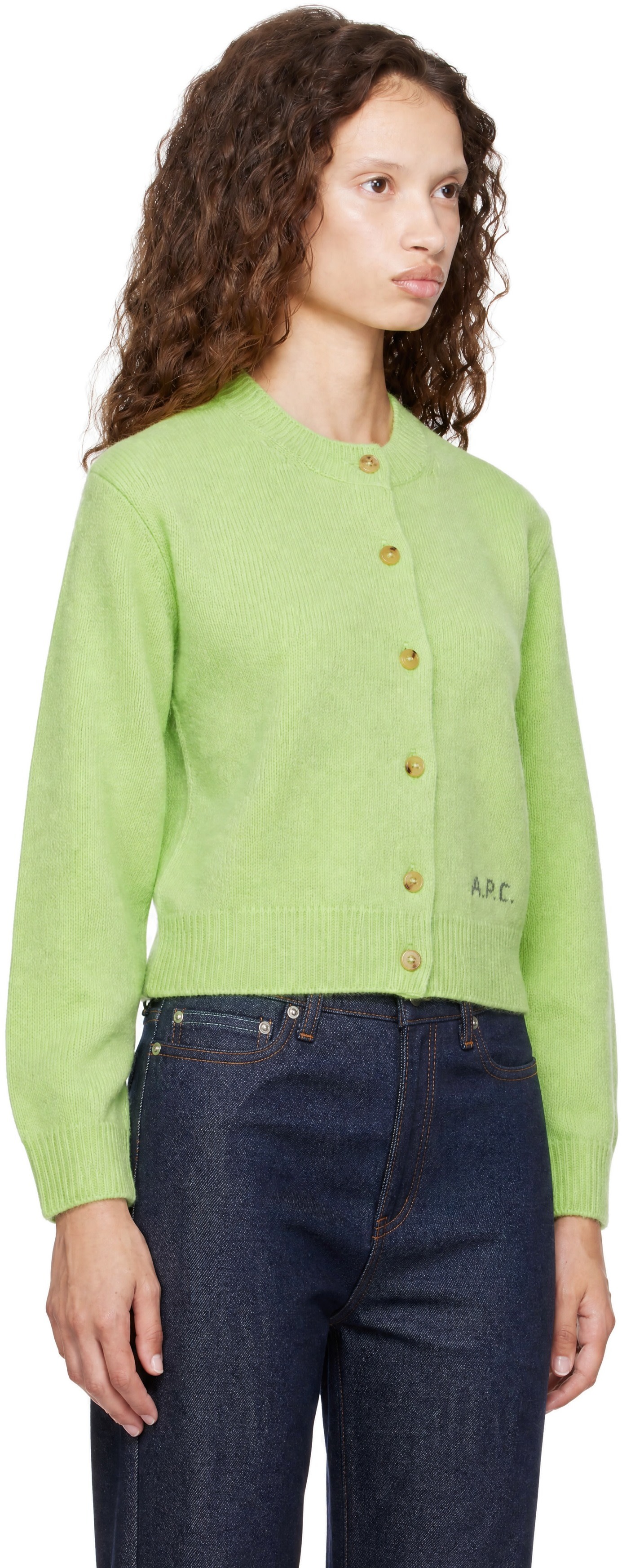 A.P.C.: Green Short Wool Cardigan | SSENSE