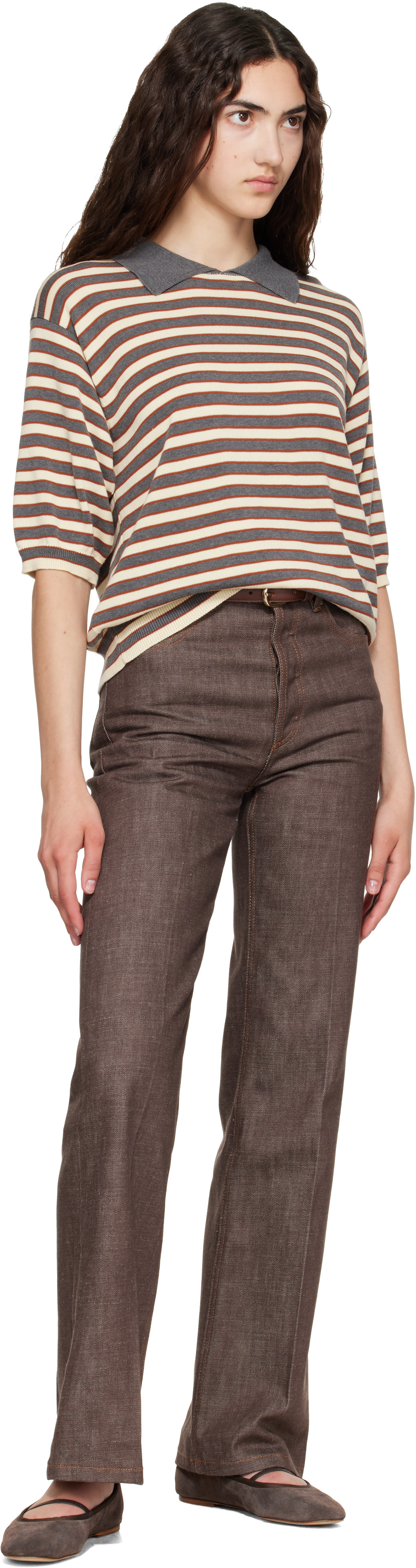 A.P.C. - Ballerines brunes en cuir refendu