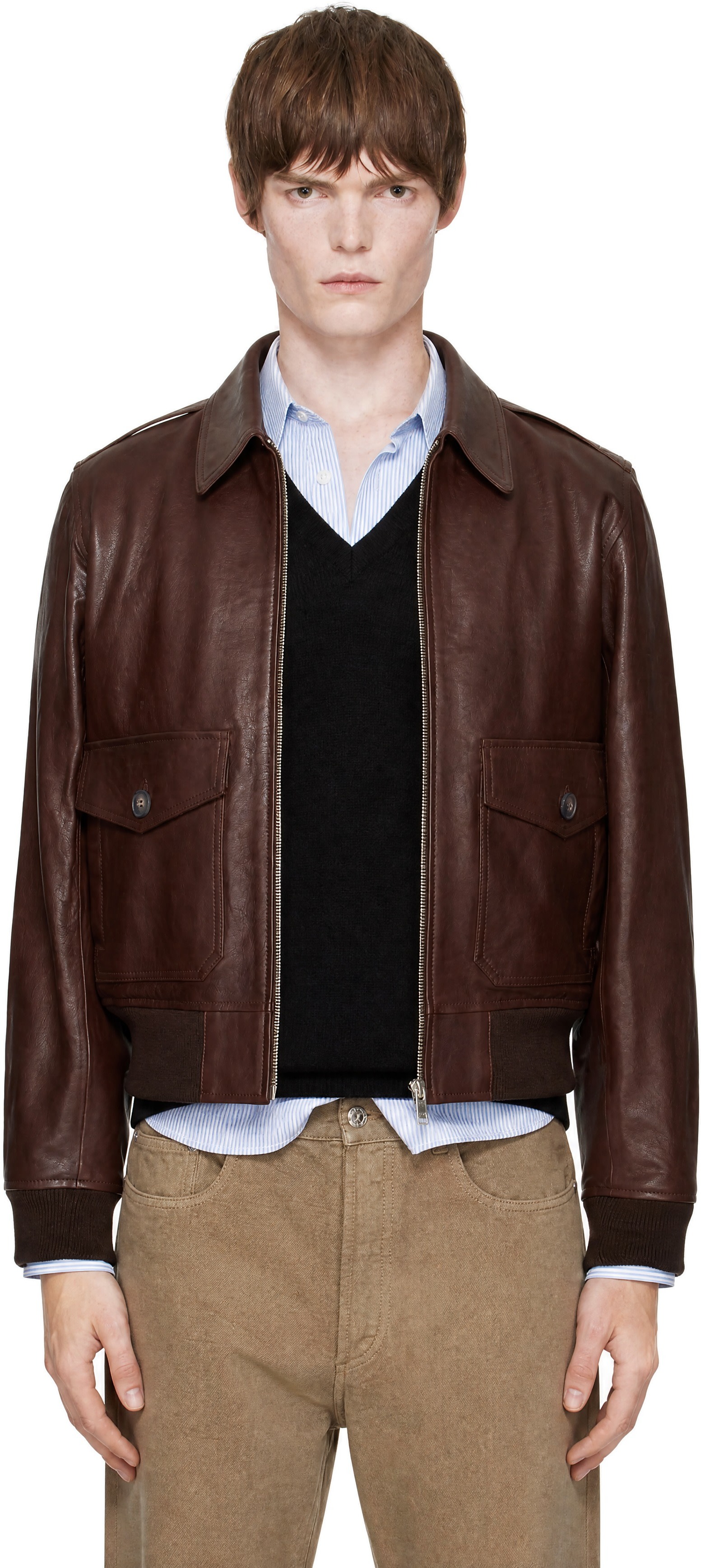 A.P.C. - Brown Short Leather Jacket
