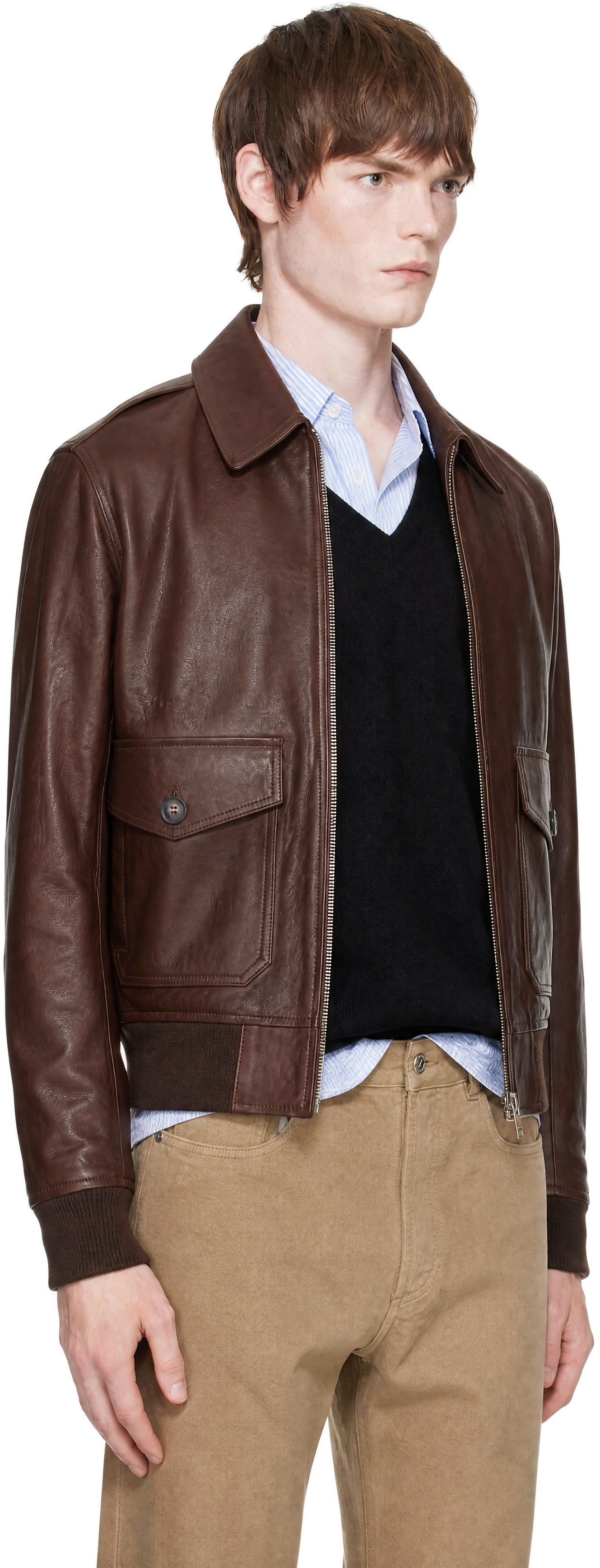 A.P.C. - Brown Short Leather Jacket