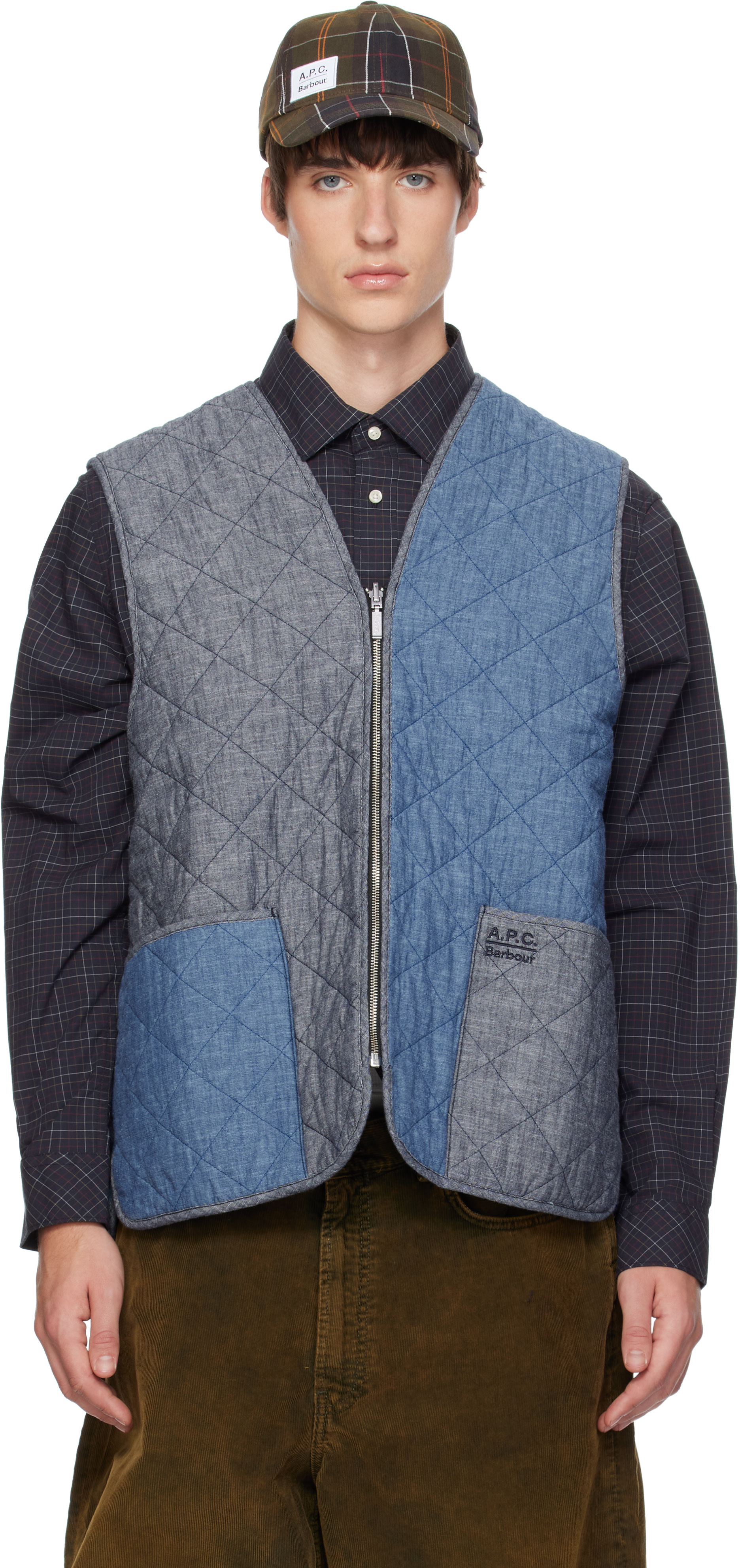 A.P.C.: ブルー Barbourエディション Zip-In キルト ライナー ベスト