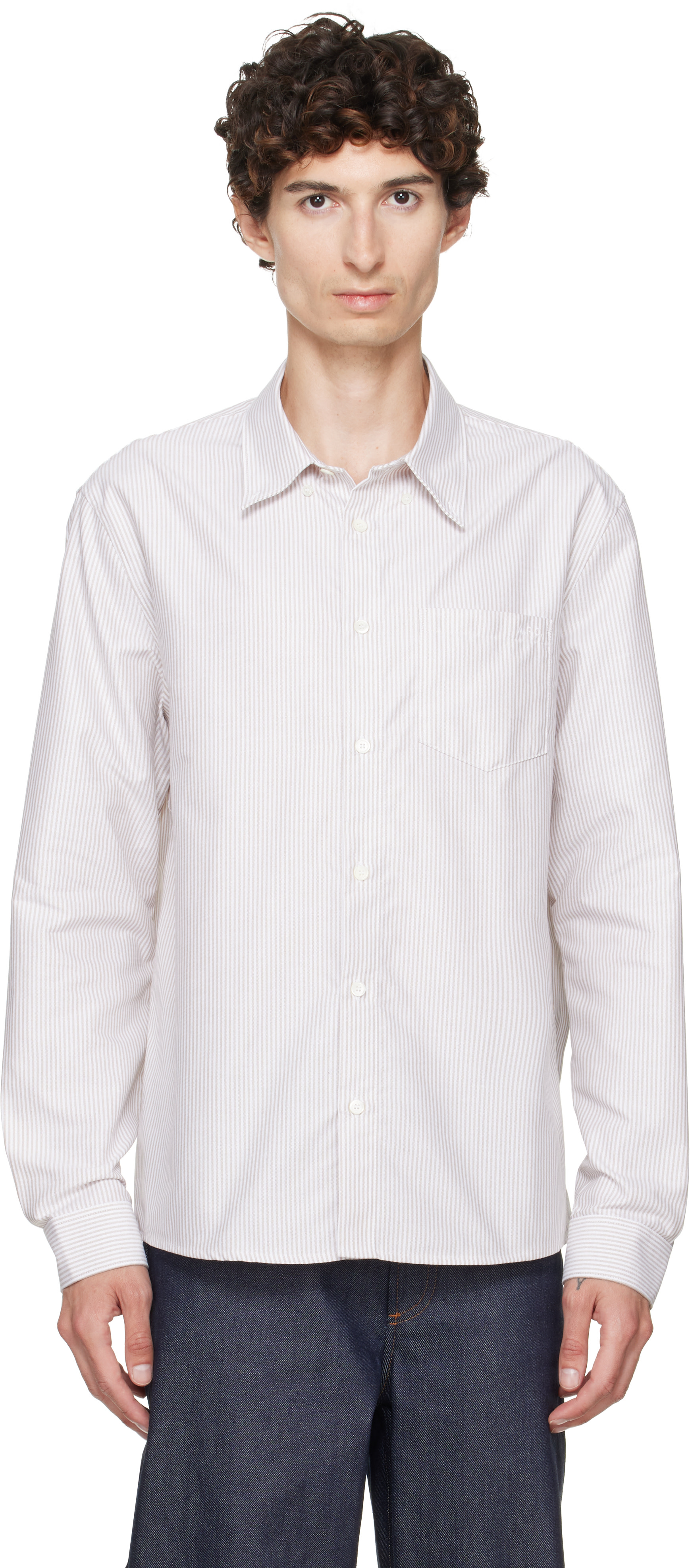 A.P.C. - Chemise Greg beige et blanc