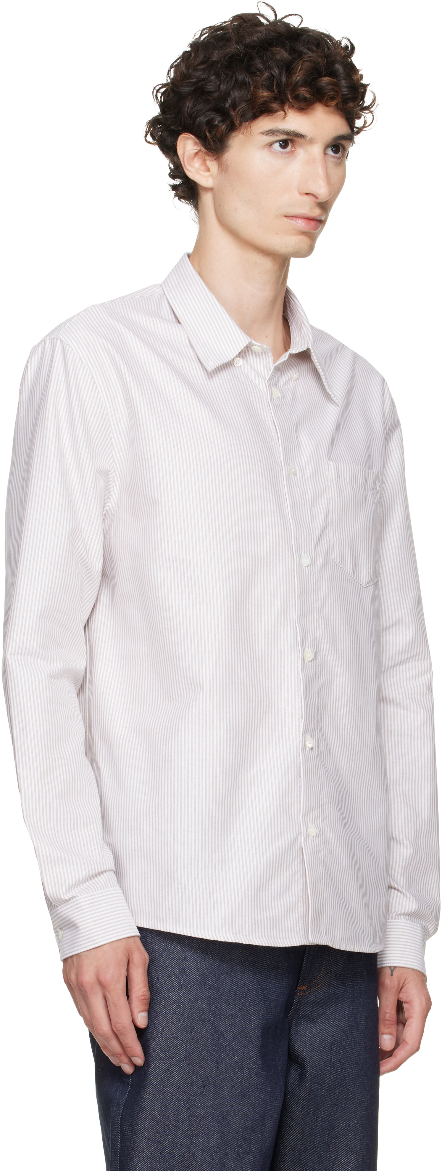 A.P.C. - Chemise Greg beige et blanc