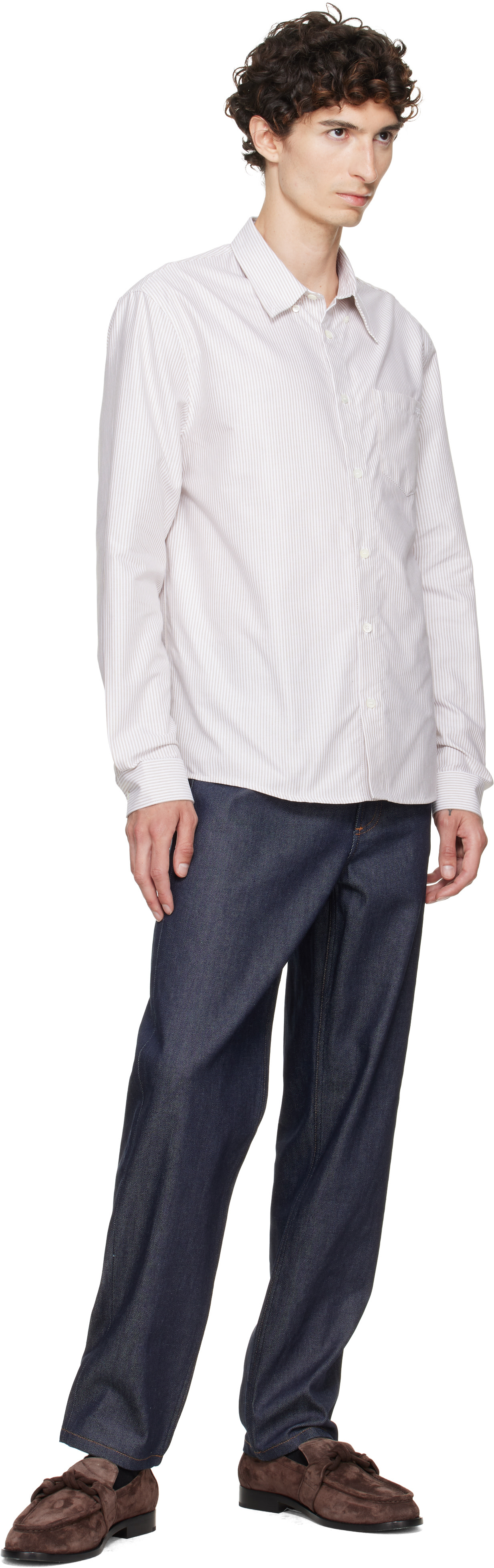 A.P.C. - Chemise Greg beige et blanc
