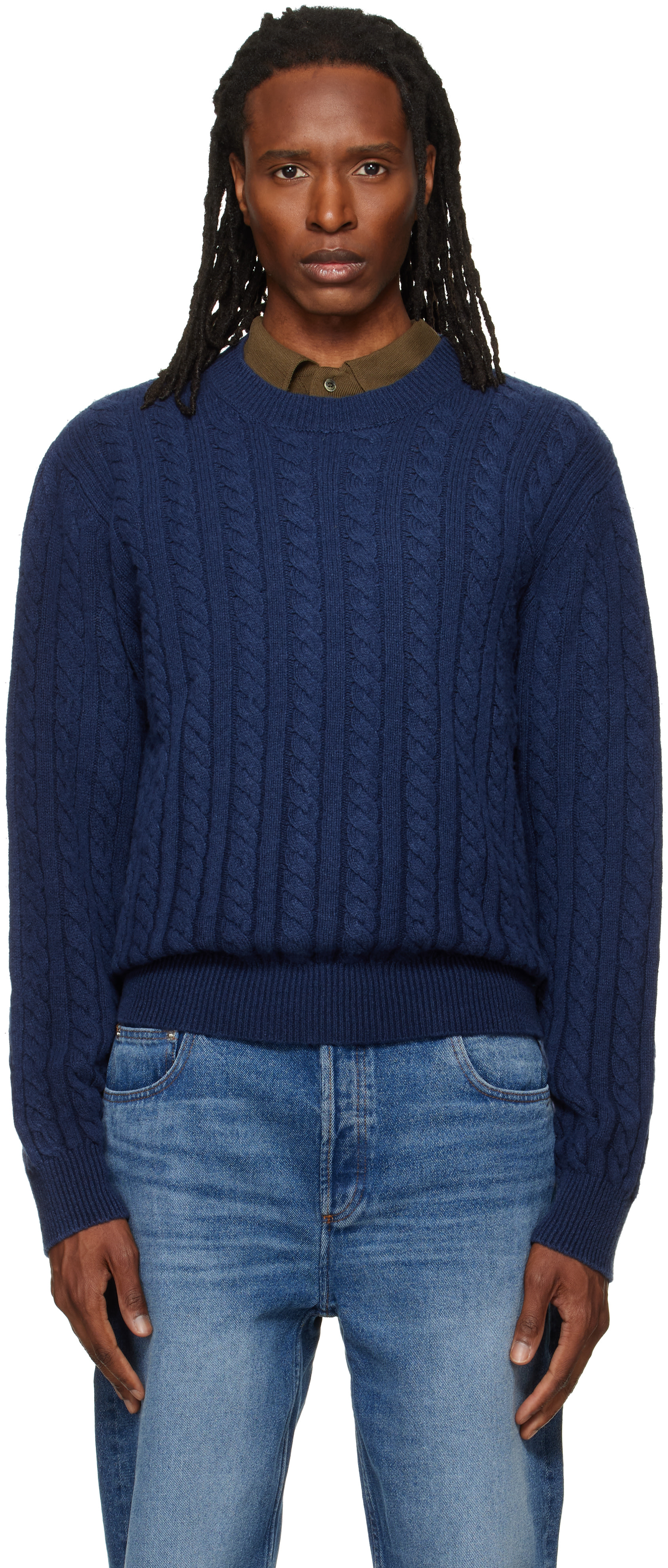 A.P.C. - Navy Oversized Cable-Knit Sweater