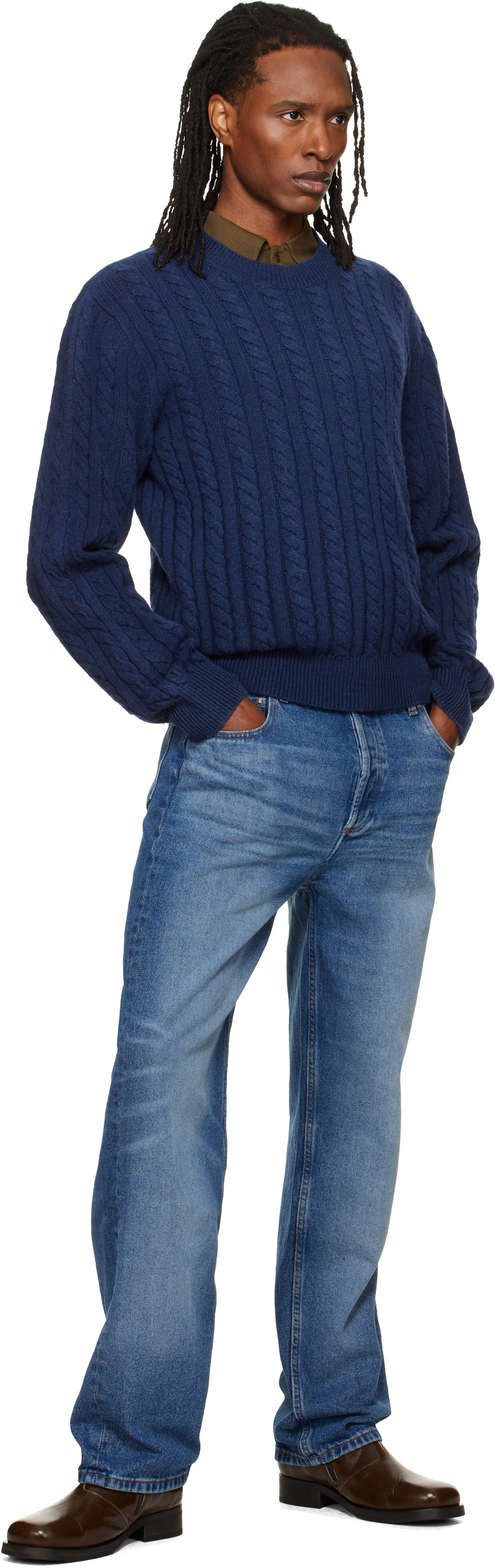 A.P.C. - Navy Oversized Cable-Knit Sweater