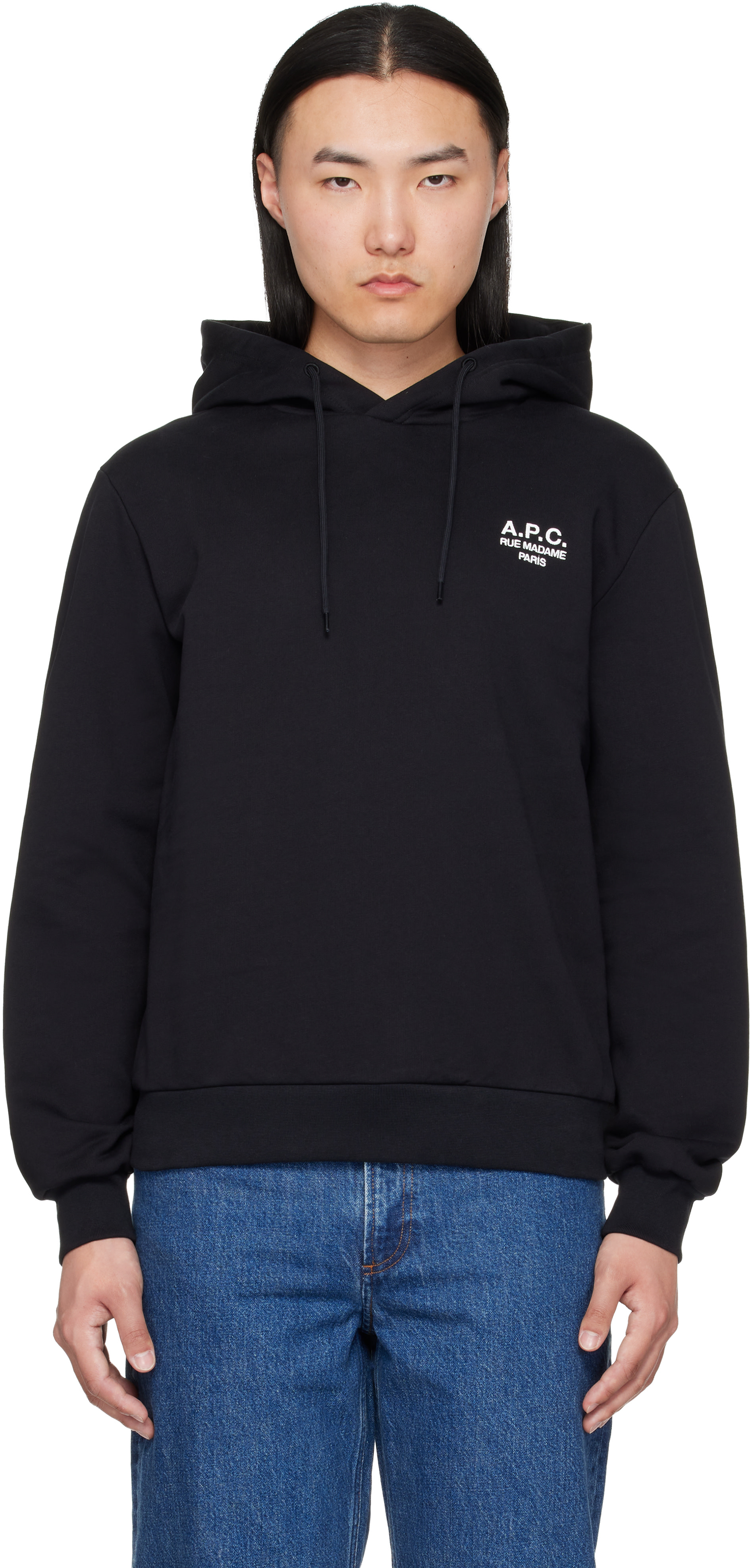 A.P.C. - Pull à capuche noir à logo Rue Madame