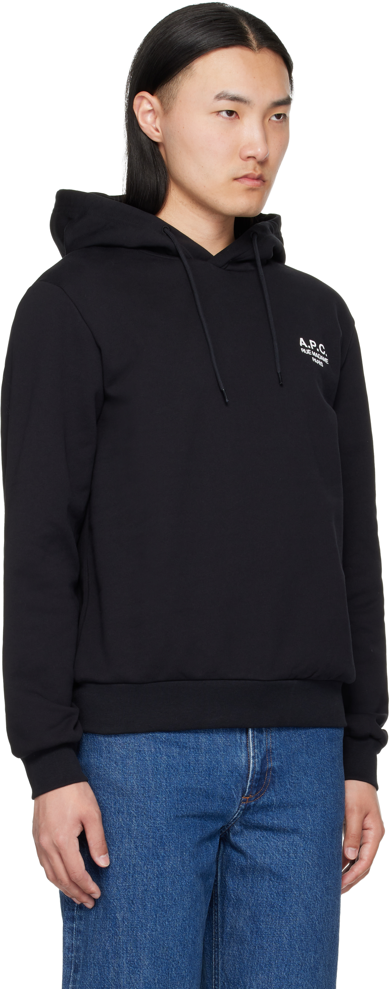 A.P.C. - Pull à capuche noir à logo Rue Madame