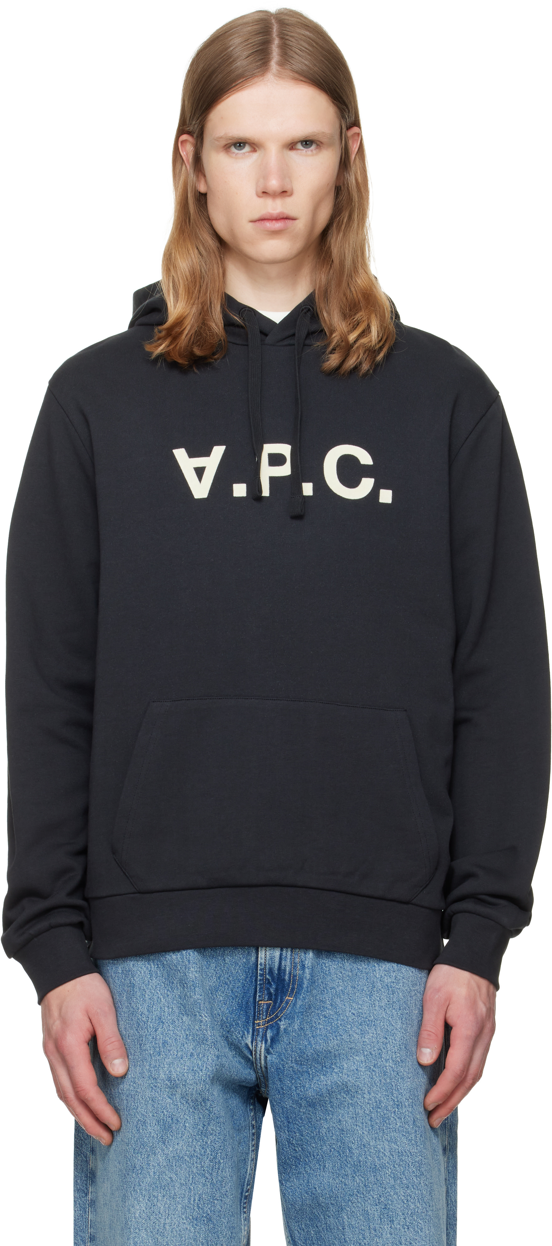 A.P.C. - Pull à capuche noir à grand logo V.P.C.