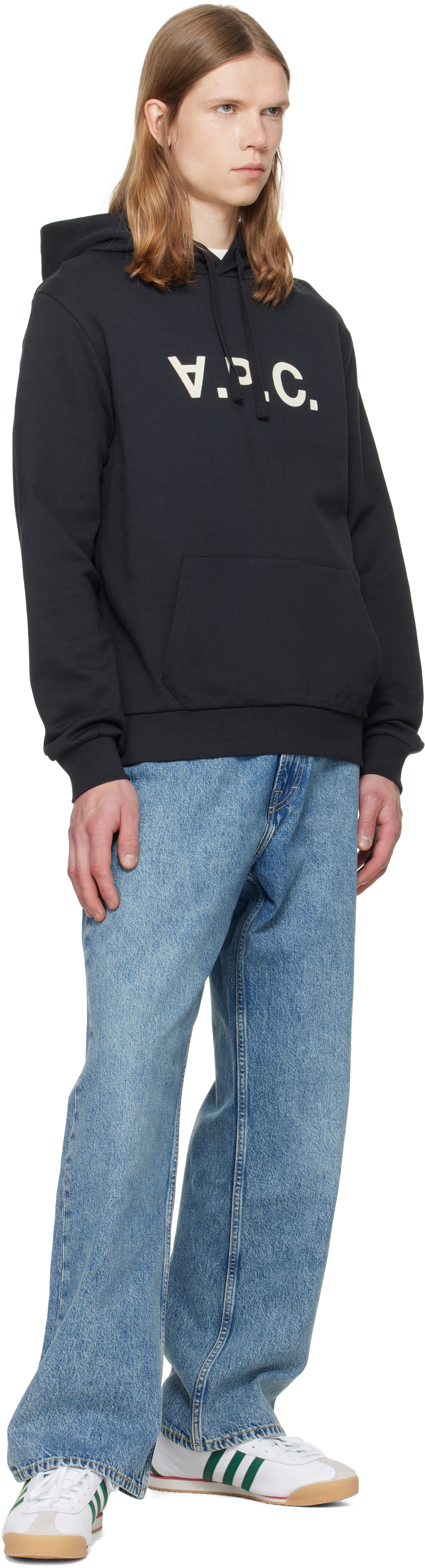 A.P.C. - Pull à capuche noir à grand logo V.P.C.
