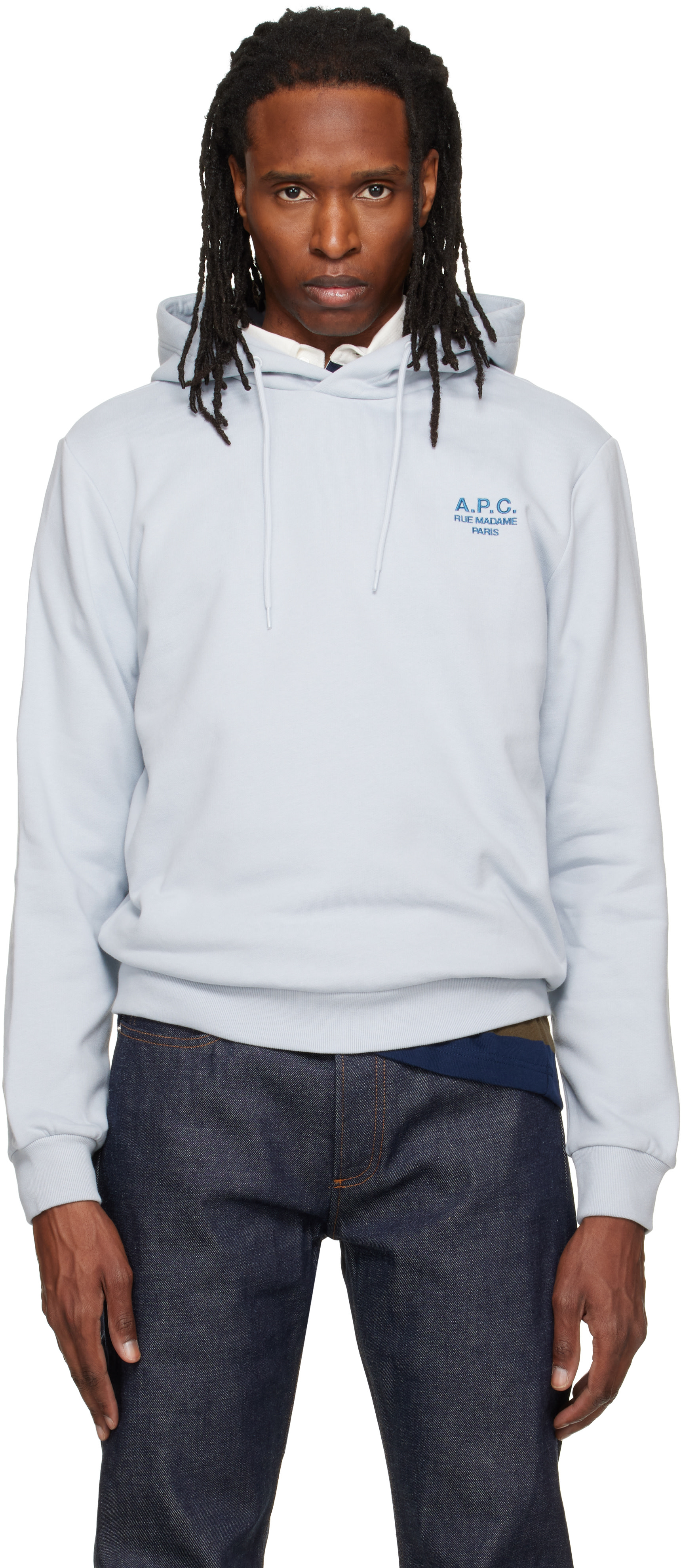 A.P.C. - Pull à capuche bleu à logo Rue Madame
