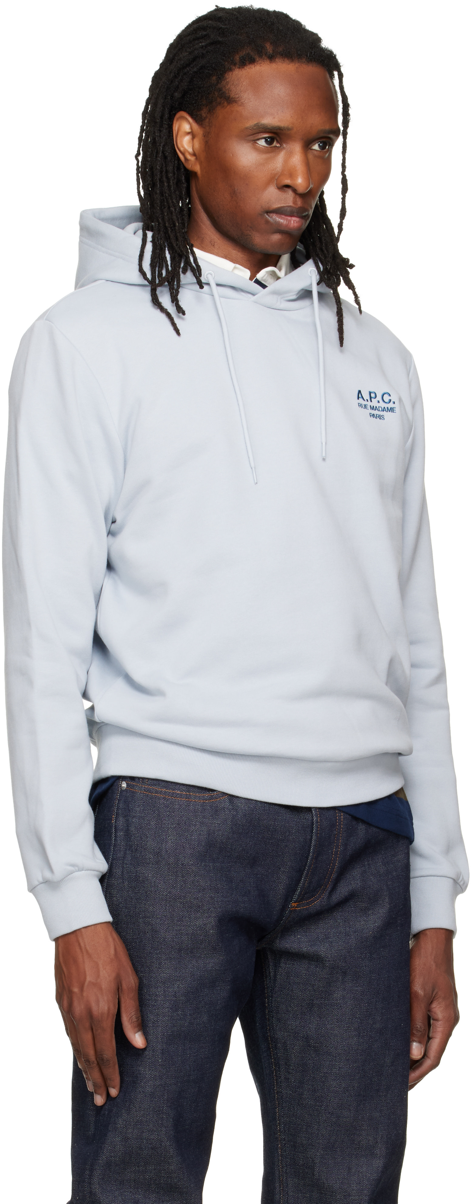 A.P.C. - Pull à capuche bleu à logo Rue Madame