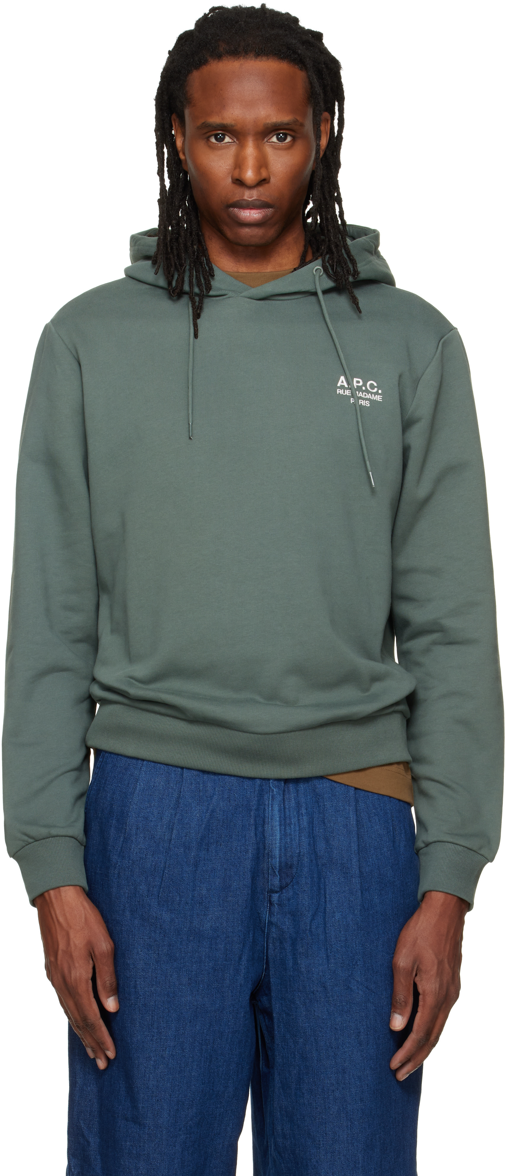 A.P.C. - Pull à capuche vert à logo Rue Madame