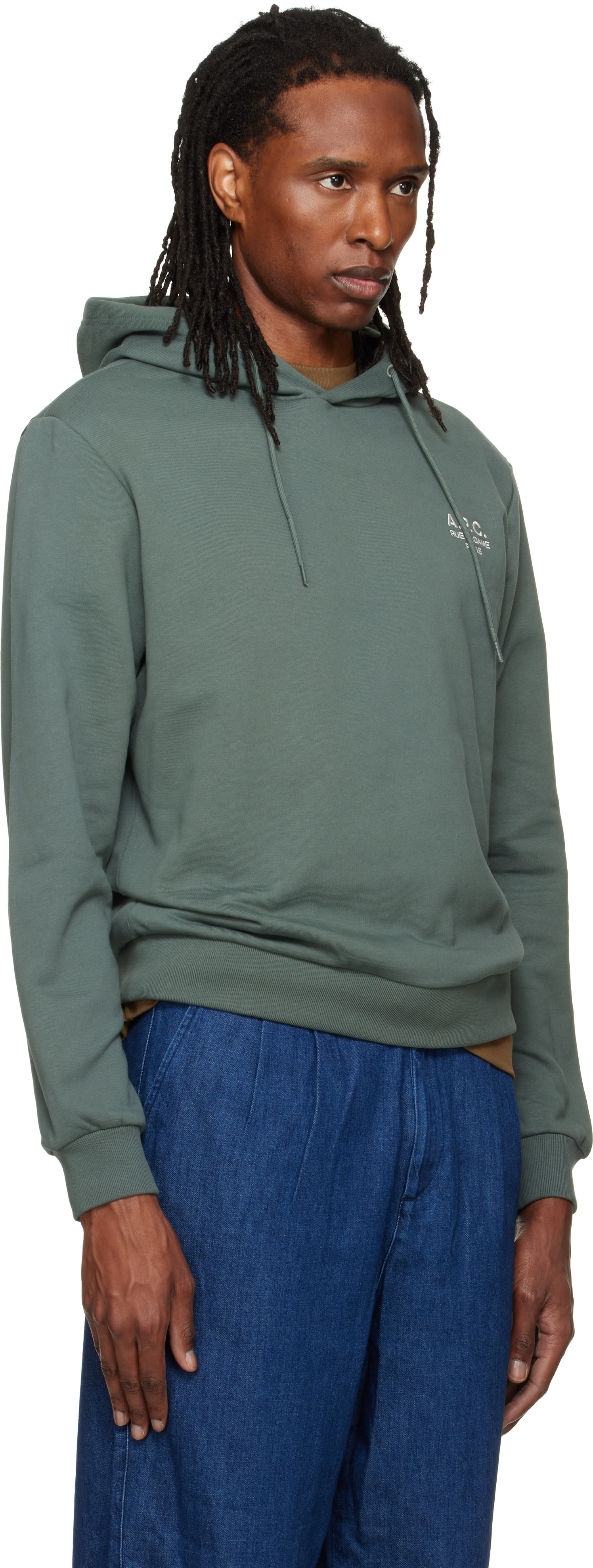 A.P.C. - Pull à capuche vert à logo Rue Madame