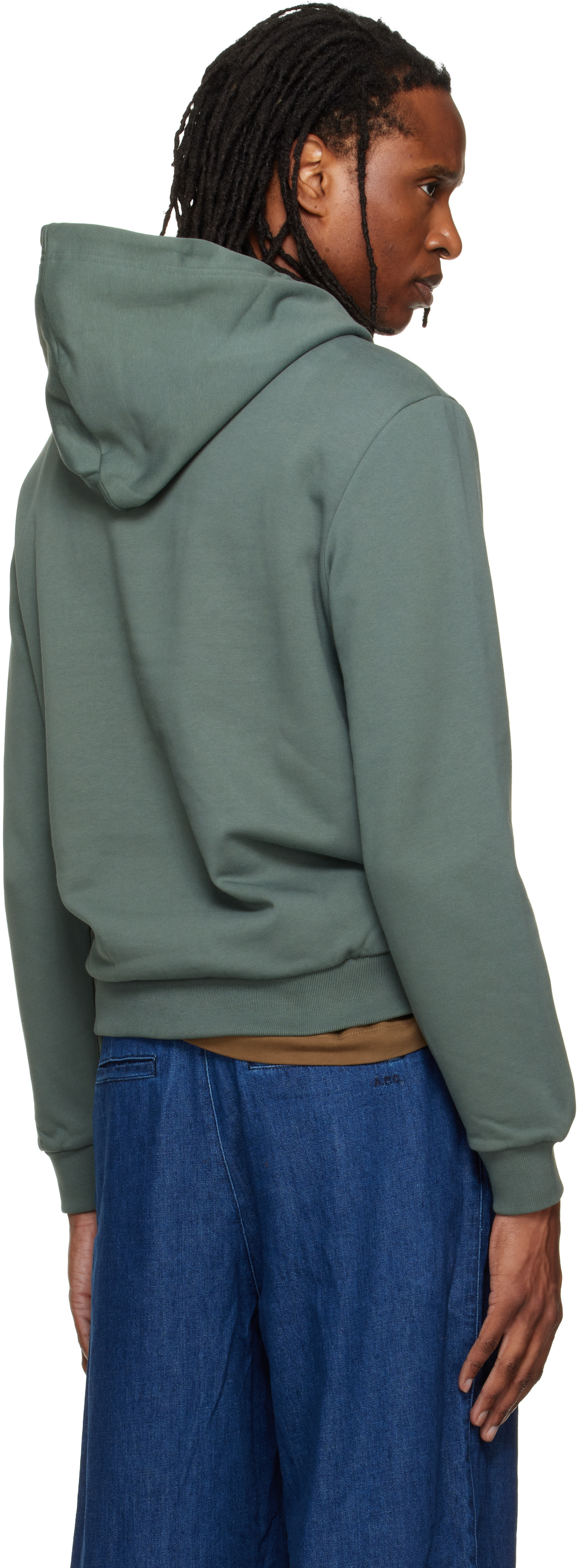A.P.C. - Pull à capuche vert à logo Rue Madame