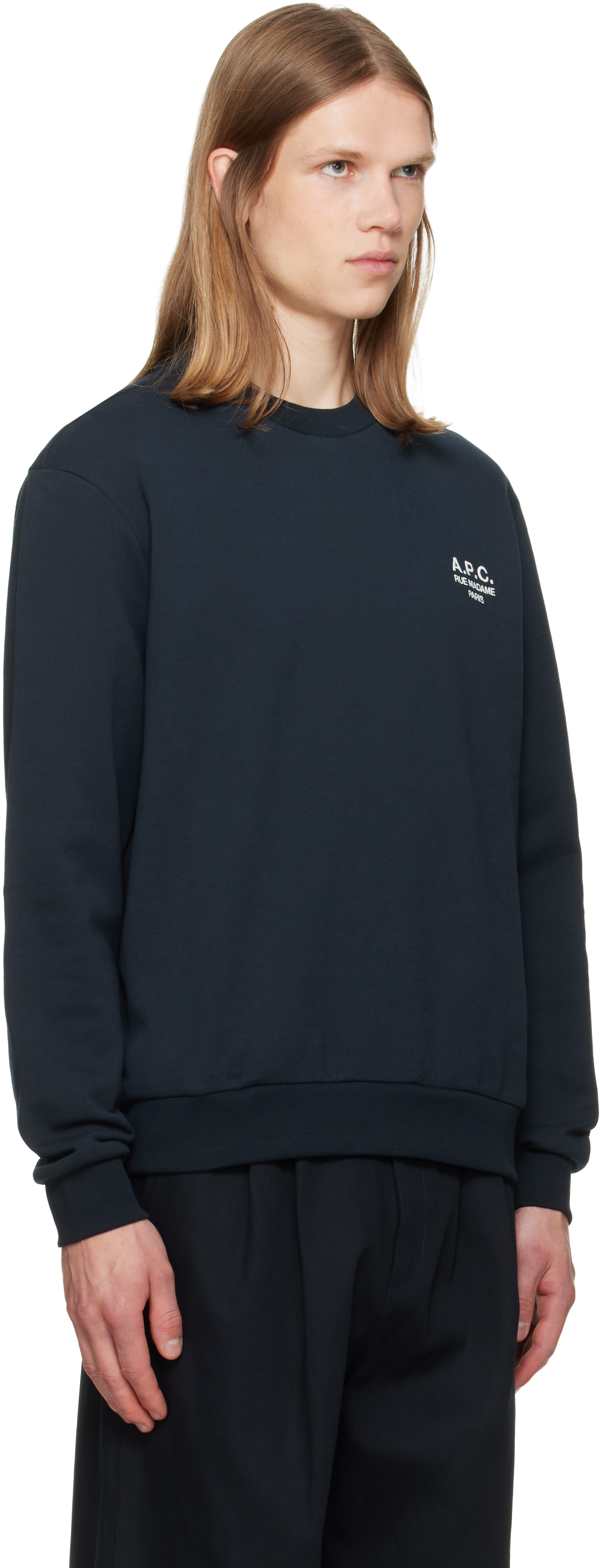 A.P.C. - Pull molletonné bleu marine à logo Rue Madame