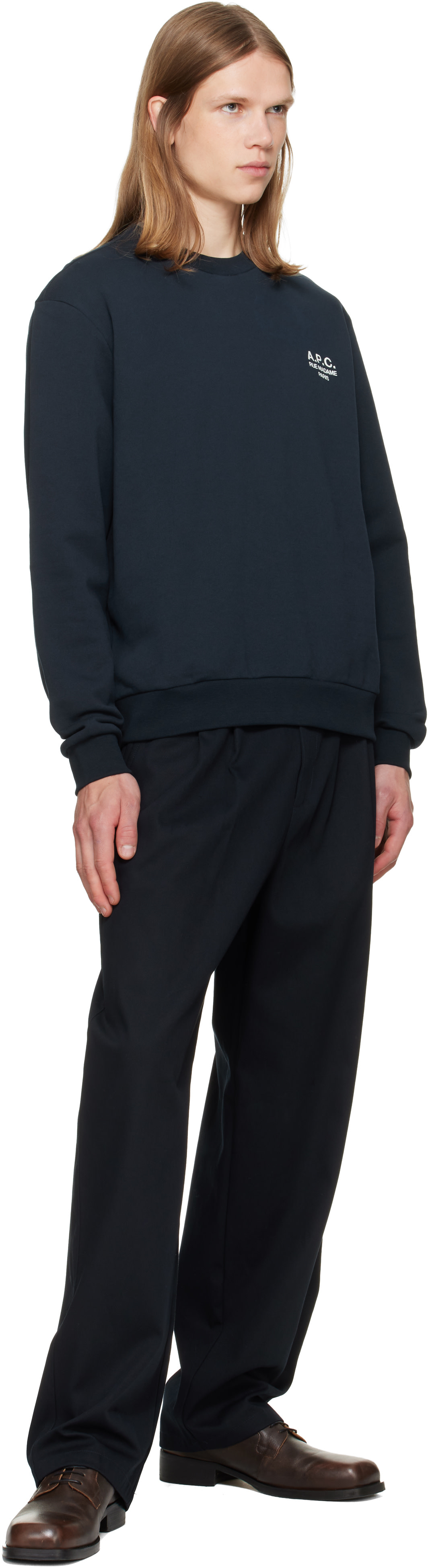 A.P.C. - Pull molletonné bleu marine à logo Rue Madame
