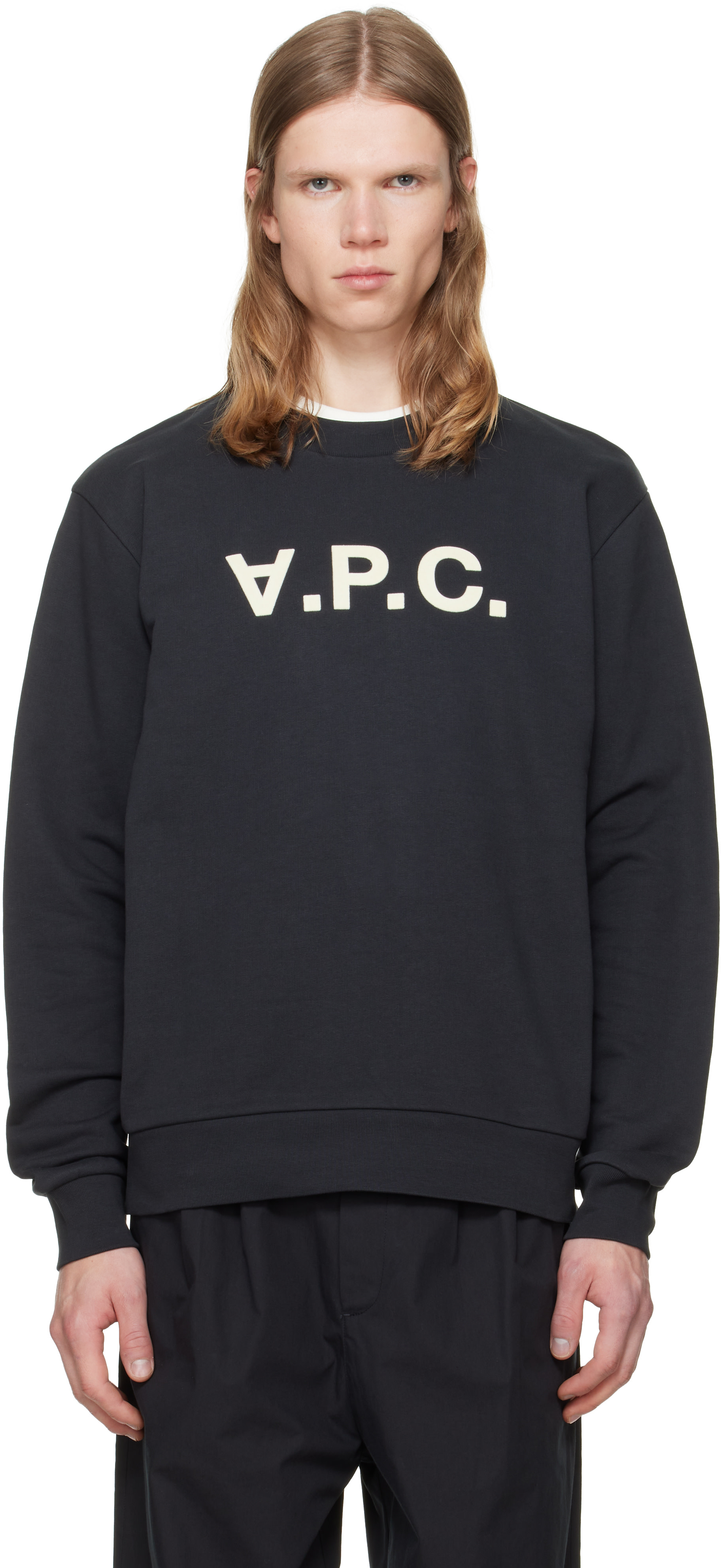 A.P.C. - Pull molletonné noir à grand logo V.P.C.