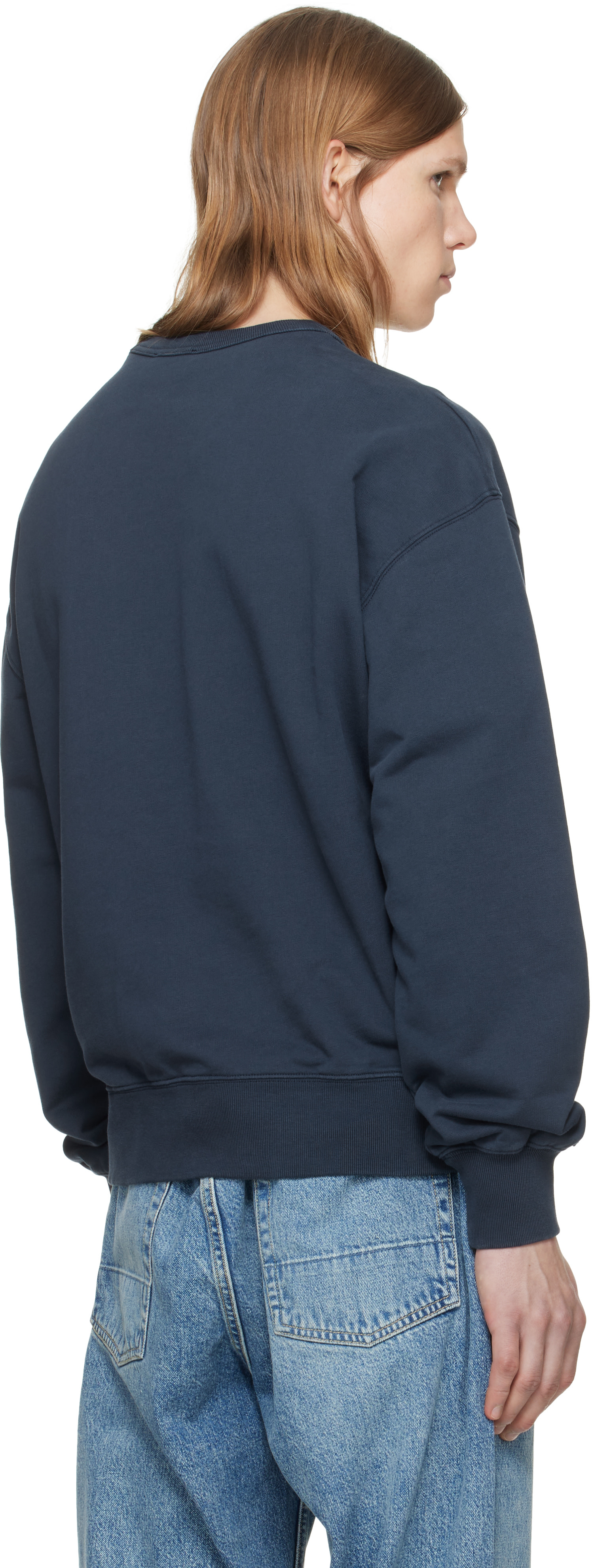 A.P.C. - Pull molletonné rétro bleu marine à logo